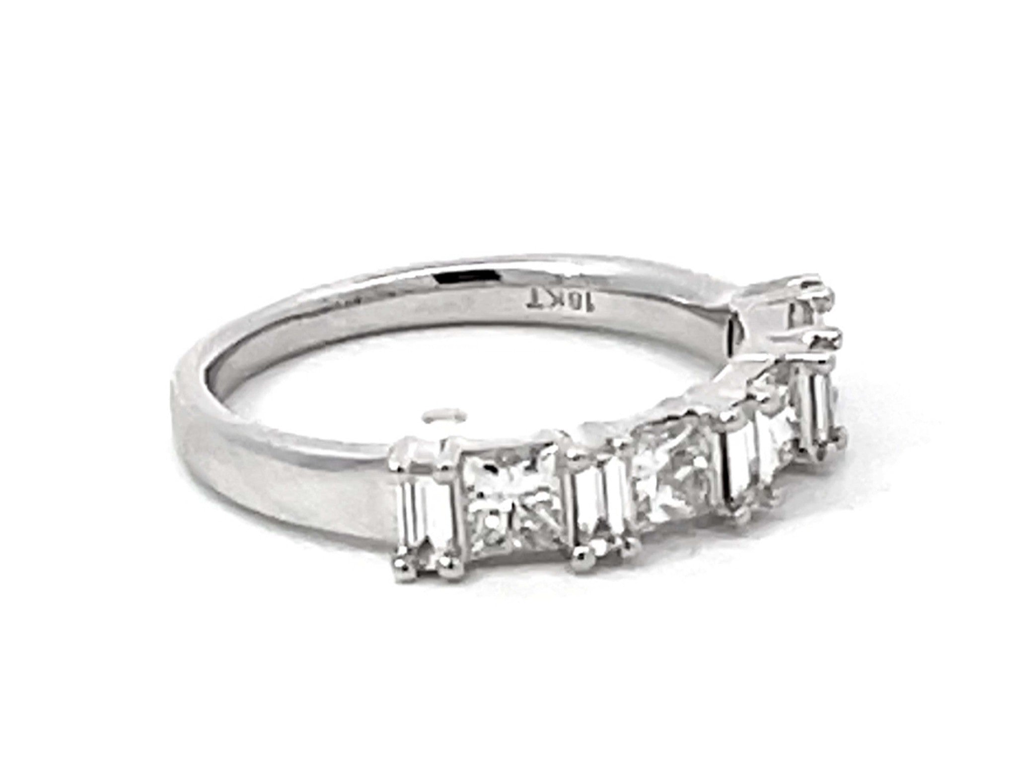 Princess Cut Prong Set Double Diamond Row Band Ring Solid 18k White Gold