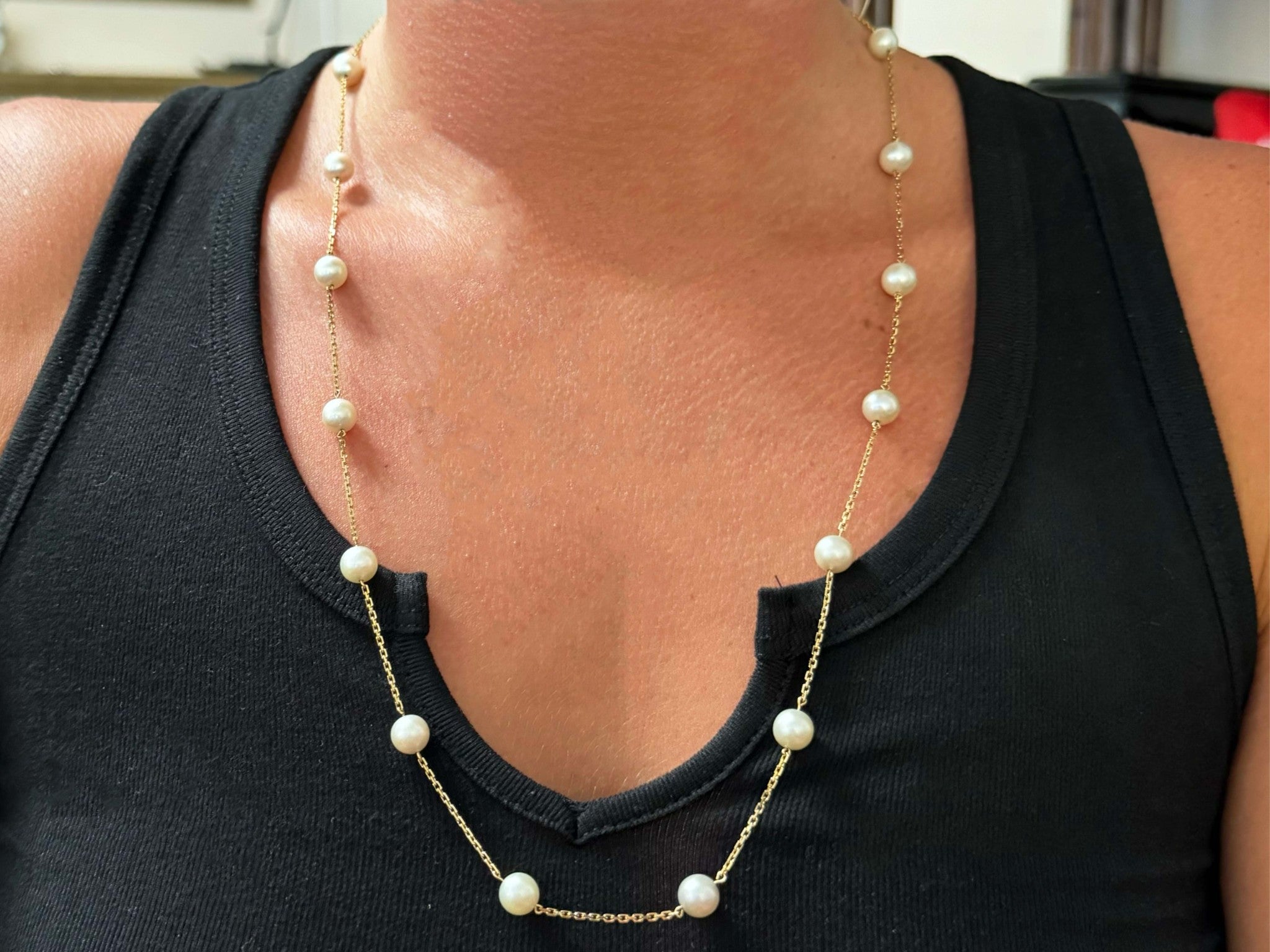 25" 17 Pearl Chain Necklace 18K Yellow Gold