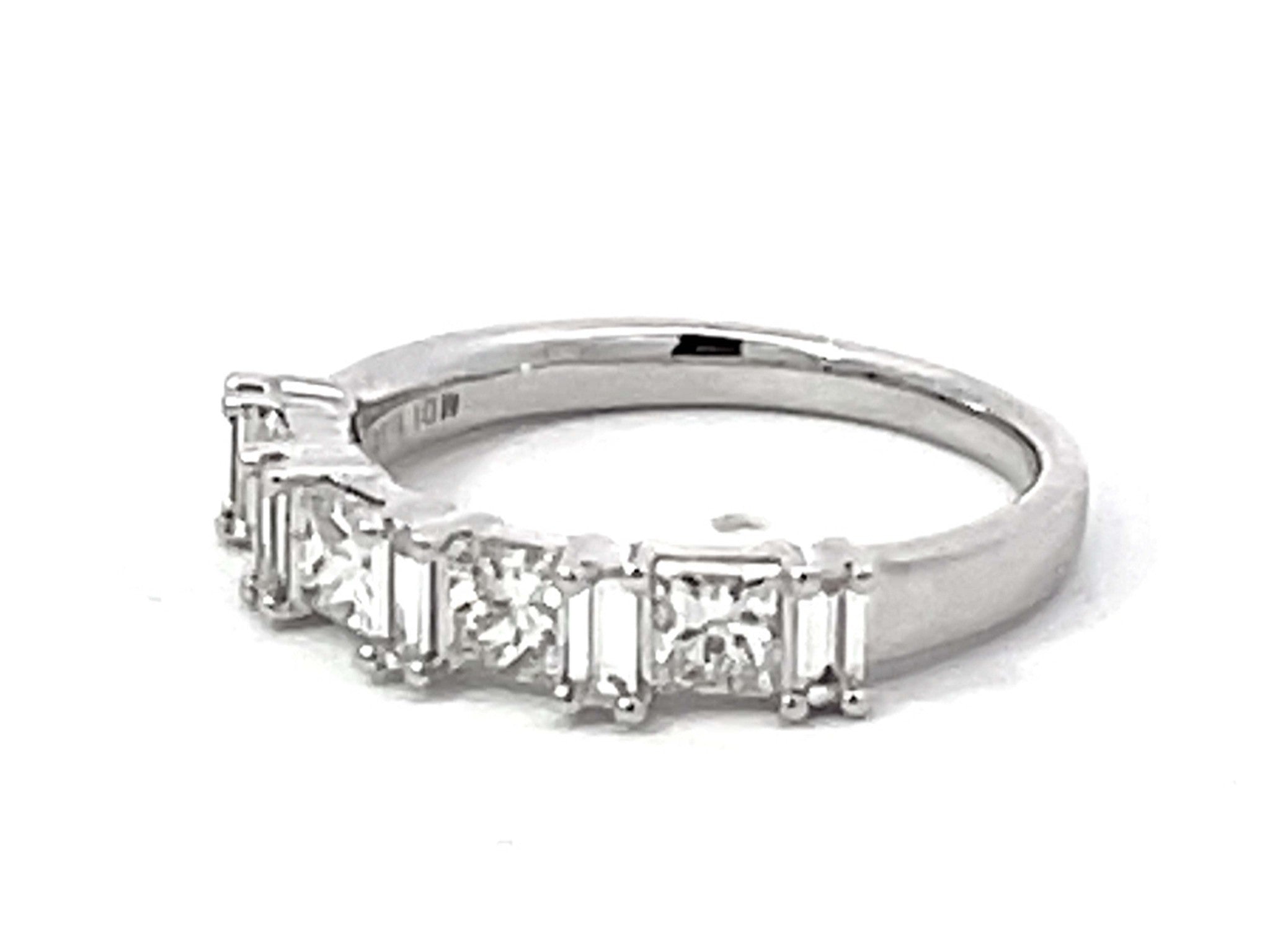 Princess Cut Prong Set Double Diamond Row Band Ring Solid 18k White Gold