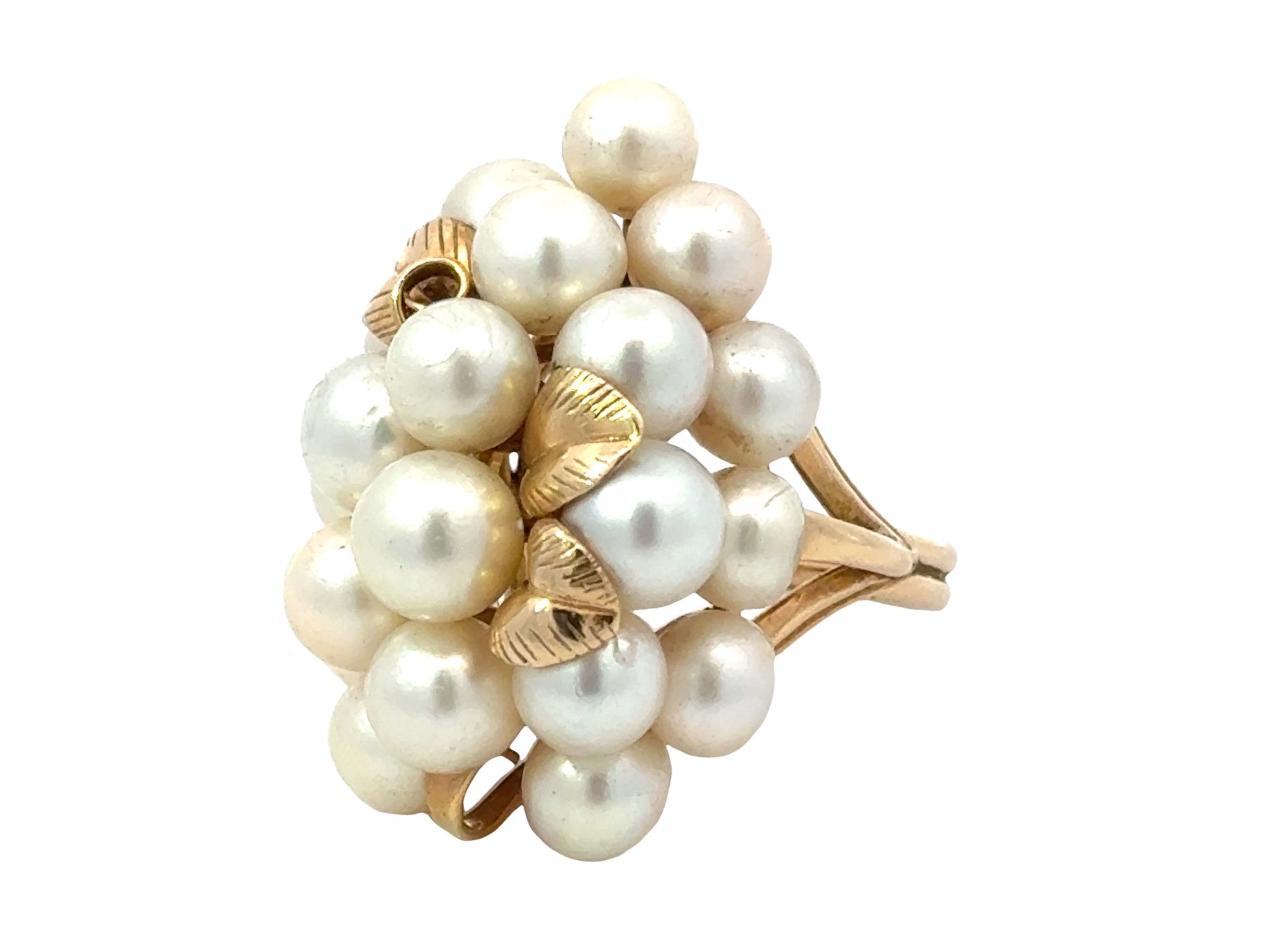 Mings Large Akoya Pearl Leaf Ring 14k Yellow Gold