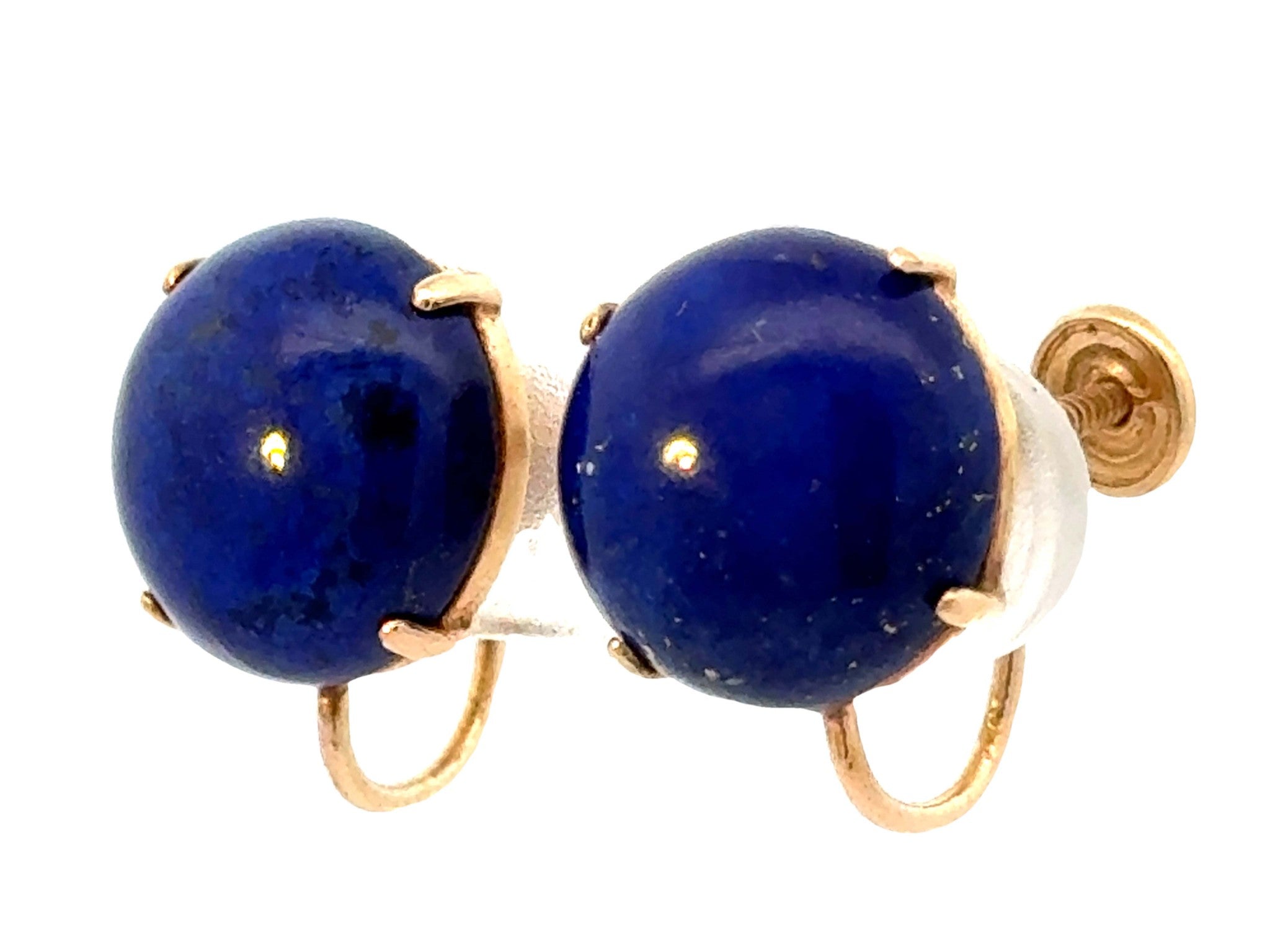 Round Cabochon Lapis Lazuli 14K Yellow Gold Earrings