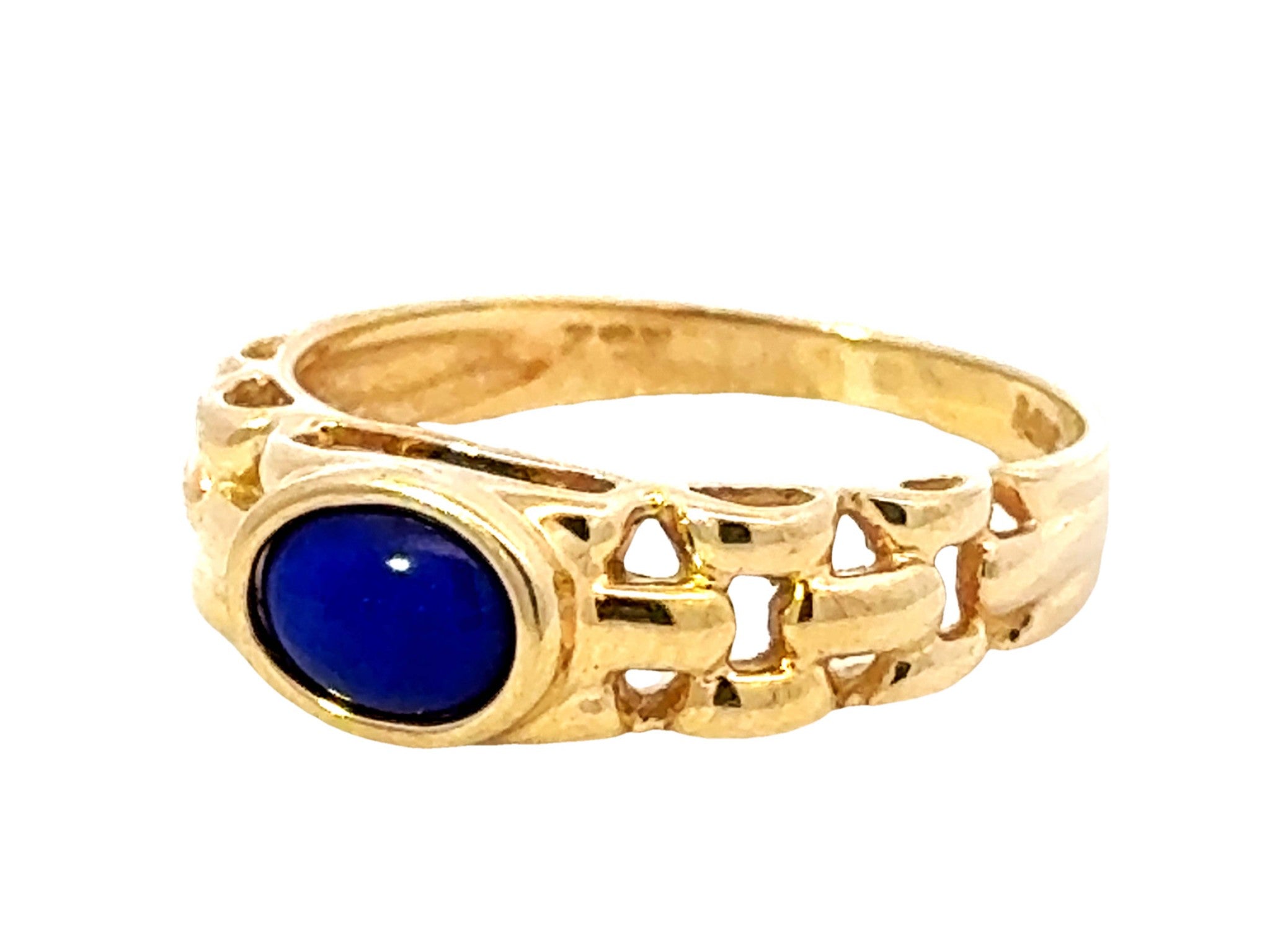 Oval Lapis Lazuli Band Ring 14k Yellow Gold