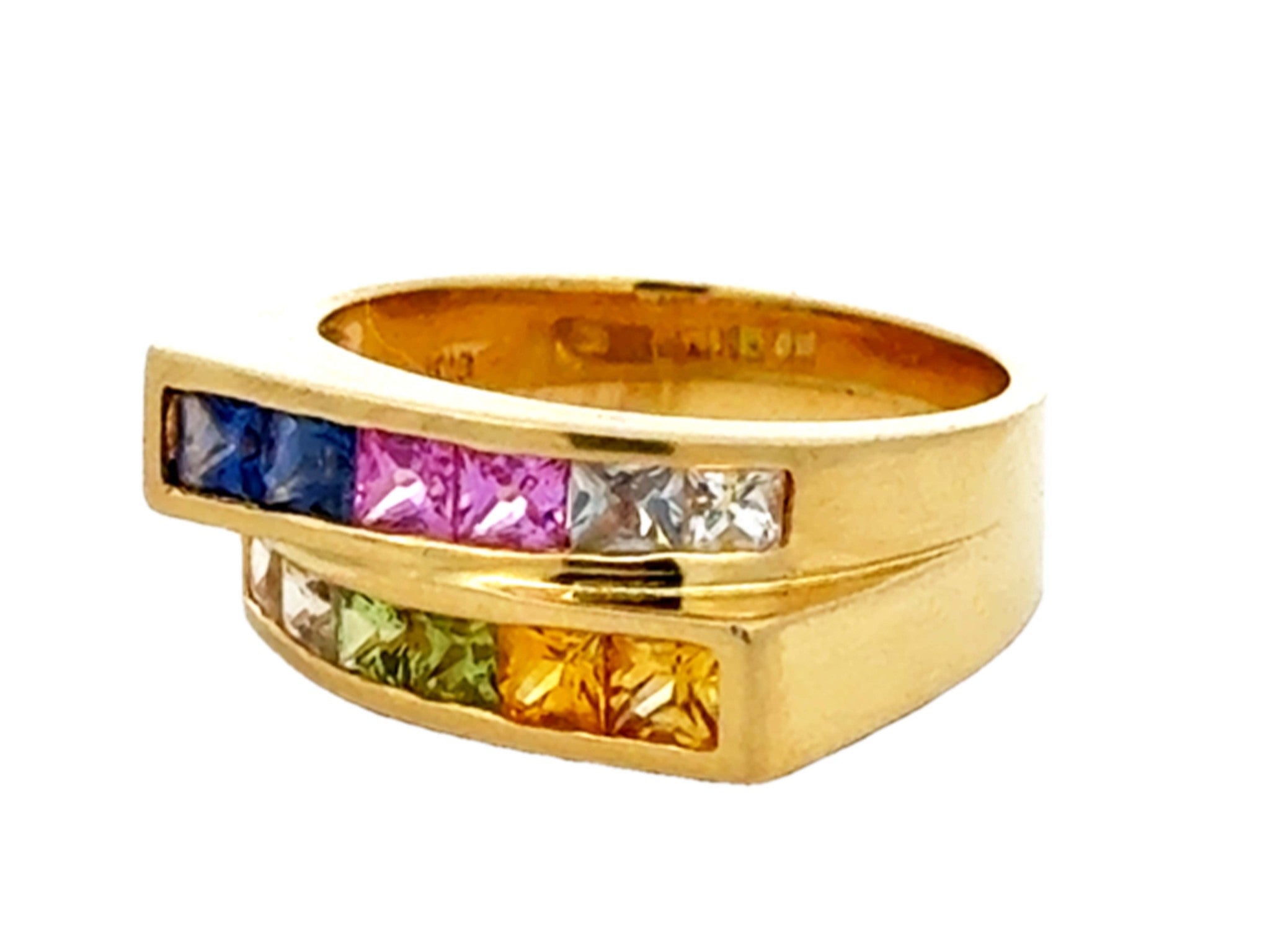 Rainbow Sapphire Ring 18k Yellow Gold