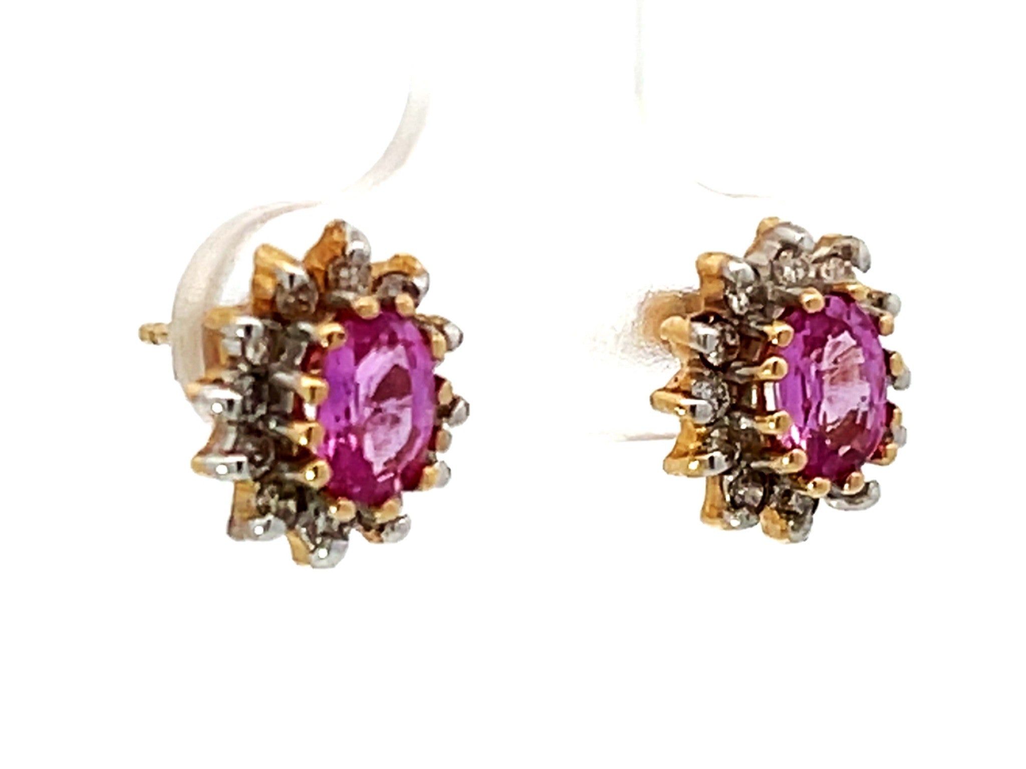 Pink Sapphire Diamond Halo Earrings 14K Gold