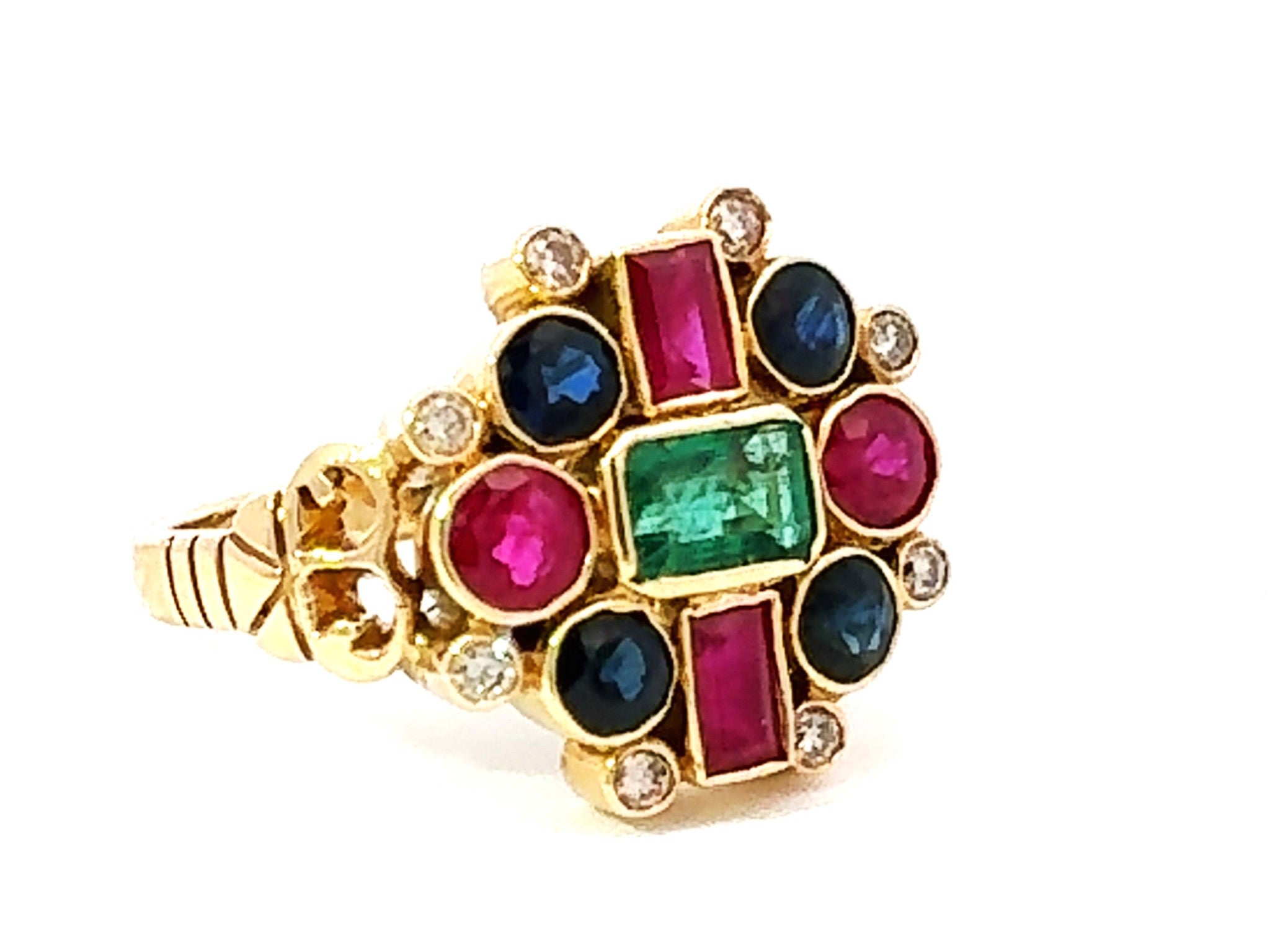 Ruby Emerald Sapphire Diamond Ring 18k Yellow Gold