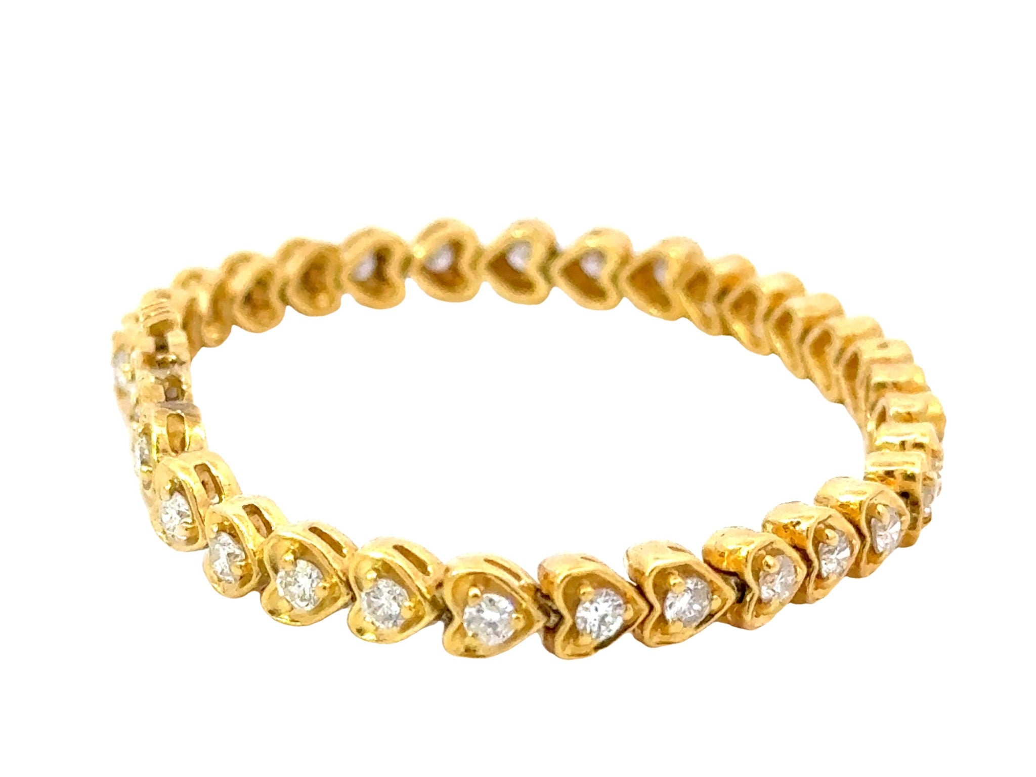 18k Yellow Gold Diamond Heart Tennis Bracelet