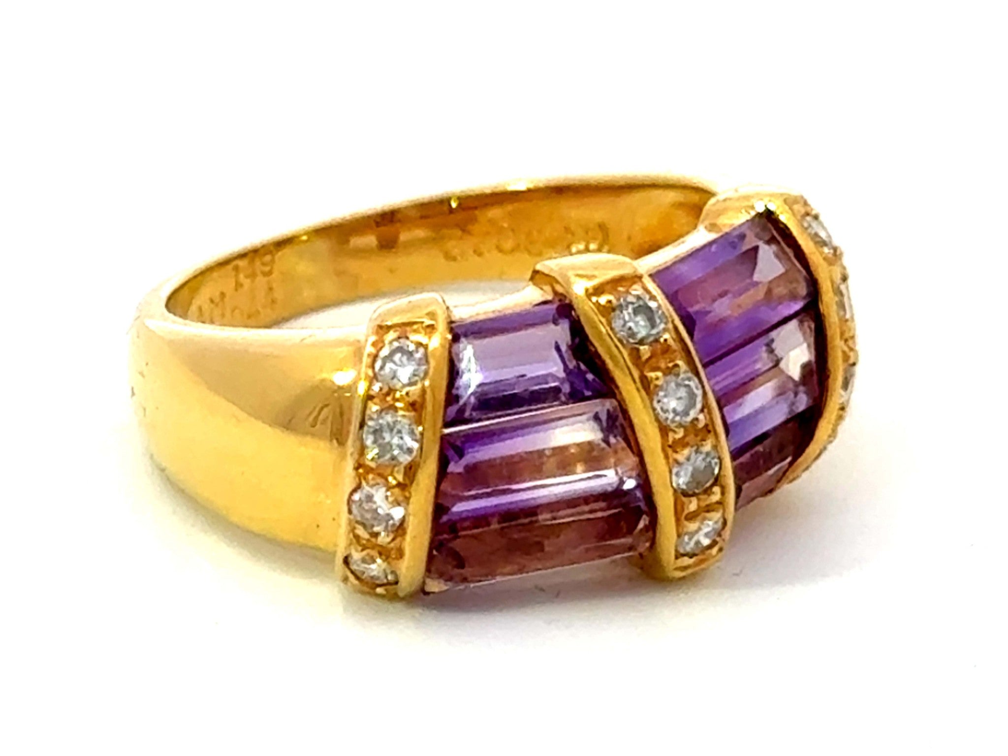 Amethyst Diamond Band Ring 18k Yellow Gold