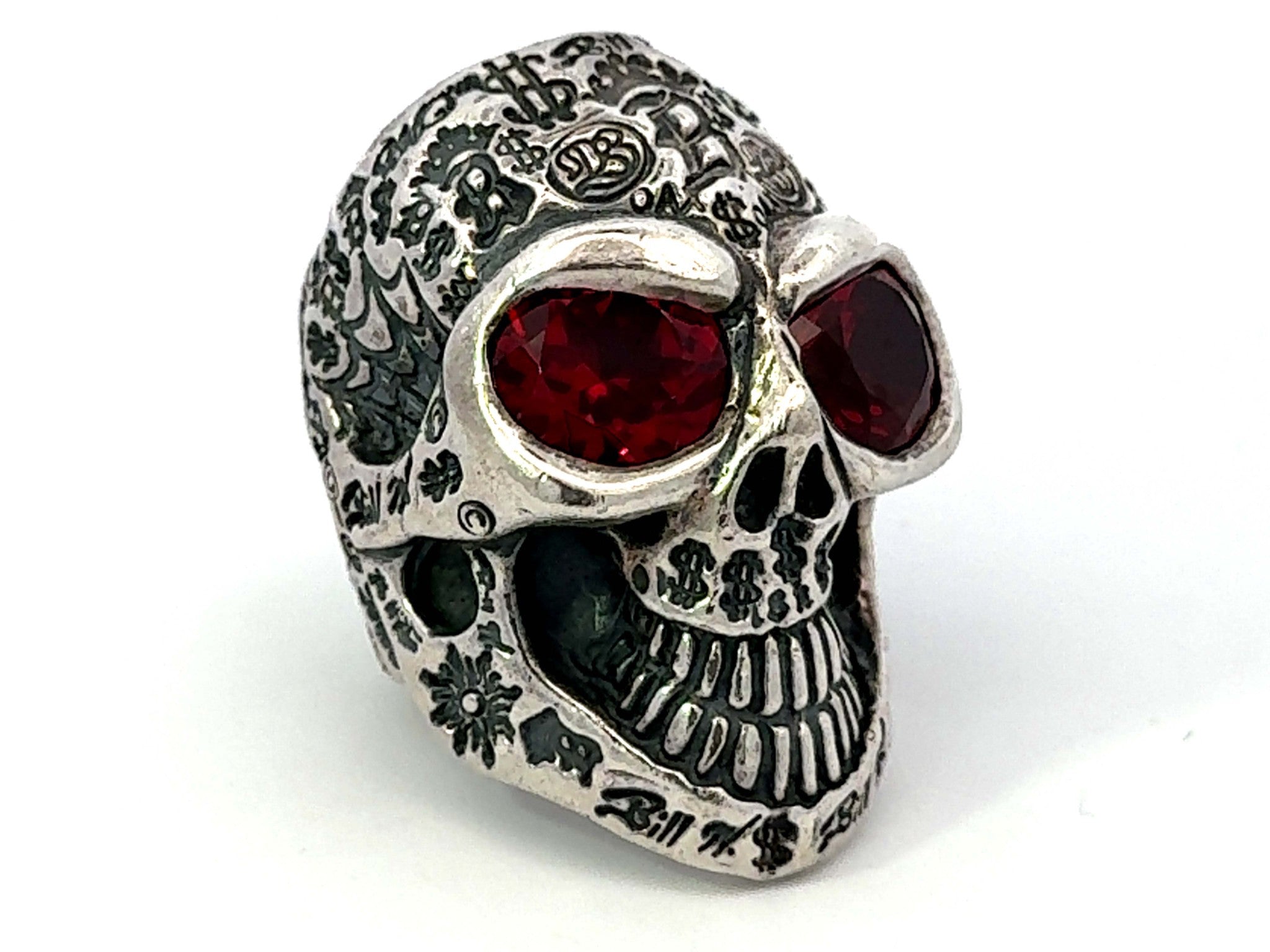 BWL Bill Wall Graffiti Master Skull Red Eyes Sterling Silver Ring