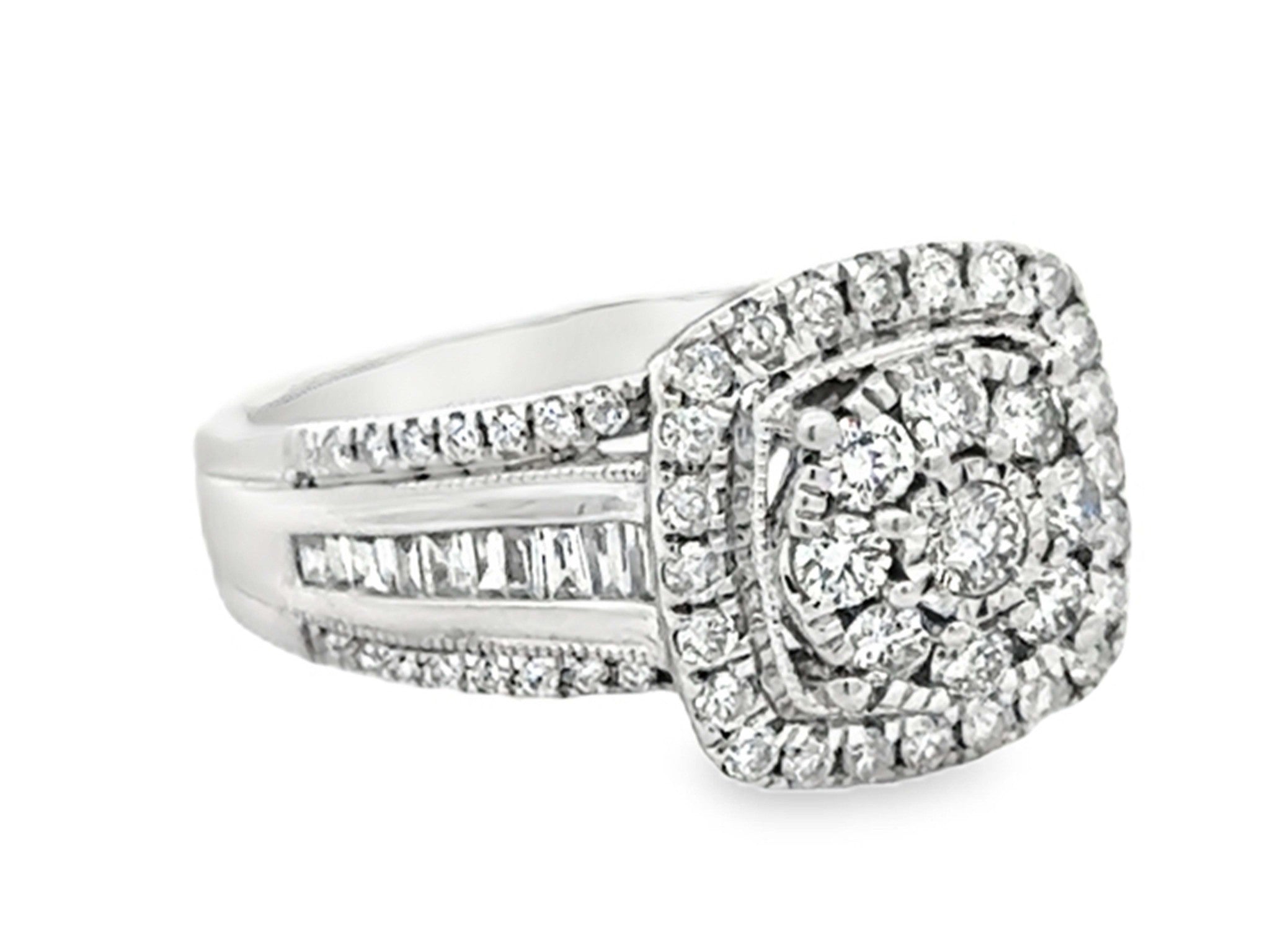 Diamond Cluster Halo Engagement Ring 10k White Gold