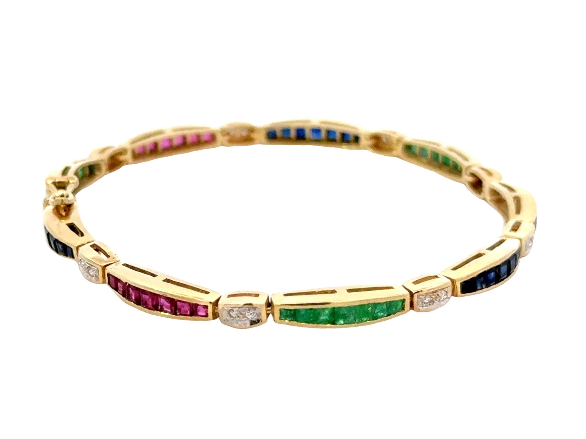 14k Yellow Gold Ruby Emerald Sapphire Diamond Tennis Bracelet