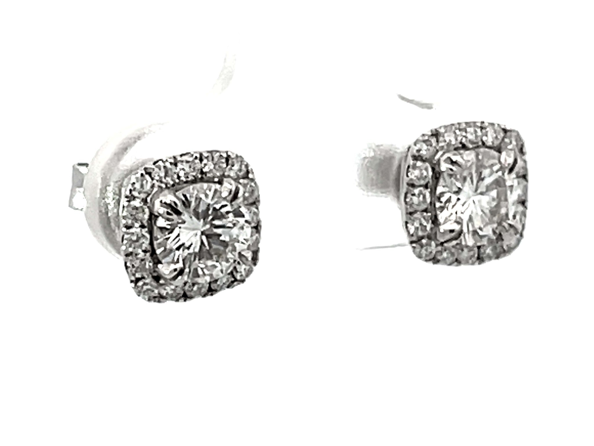 Cushion Diamond Halo Diamond Stud Earrings 18k White Gold