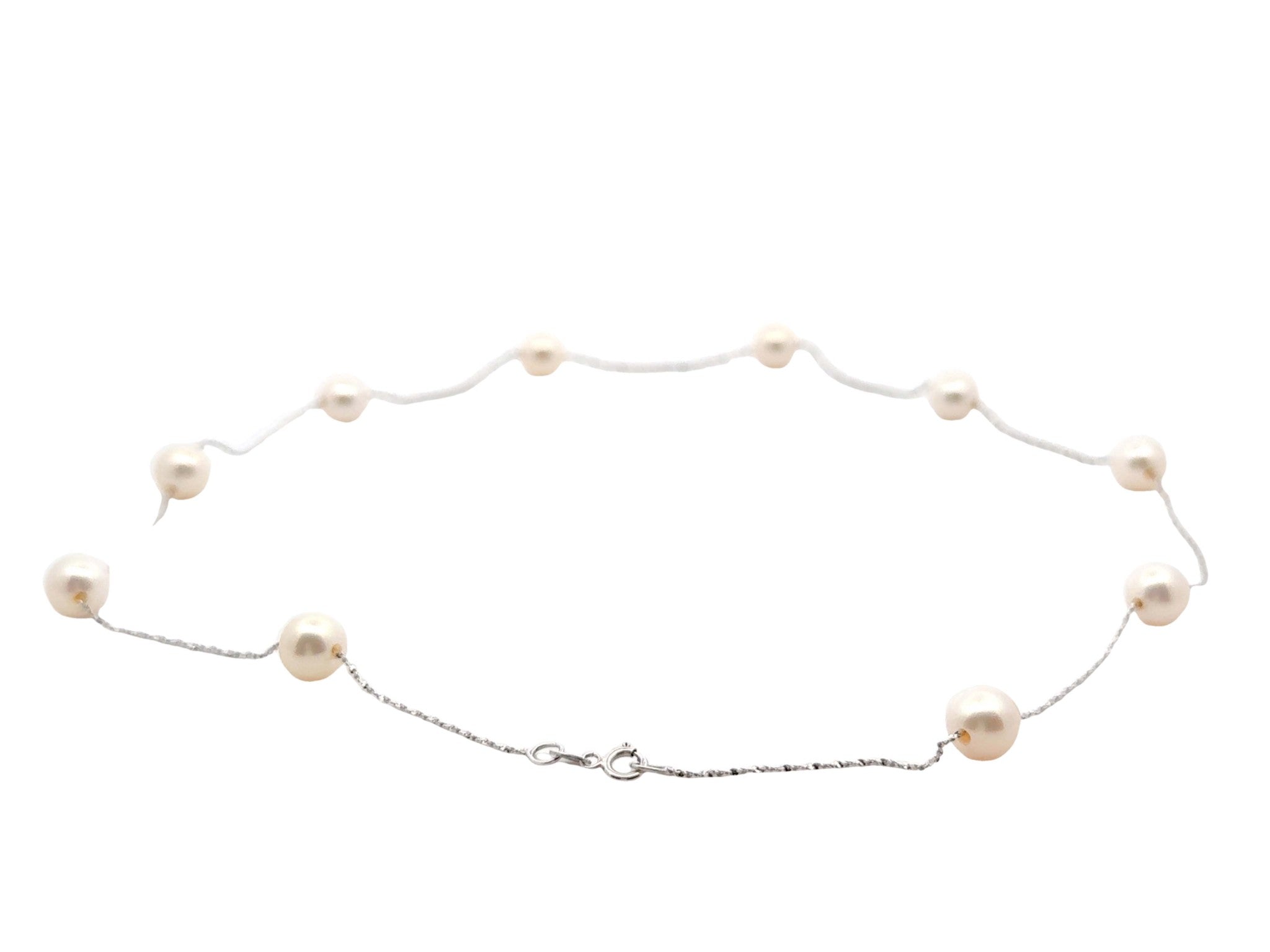 18K White Gold 10 Pearl Chain Necklace