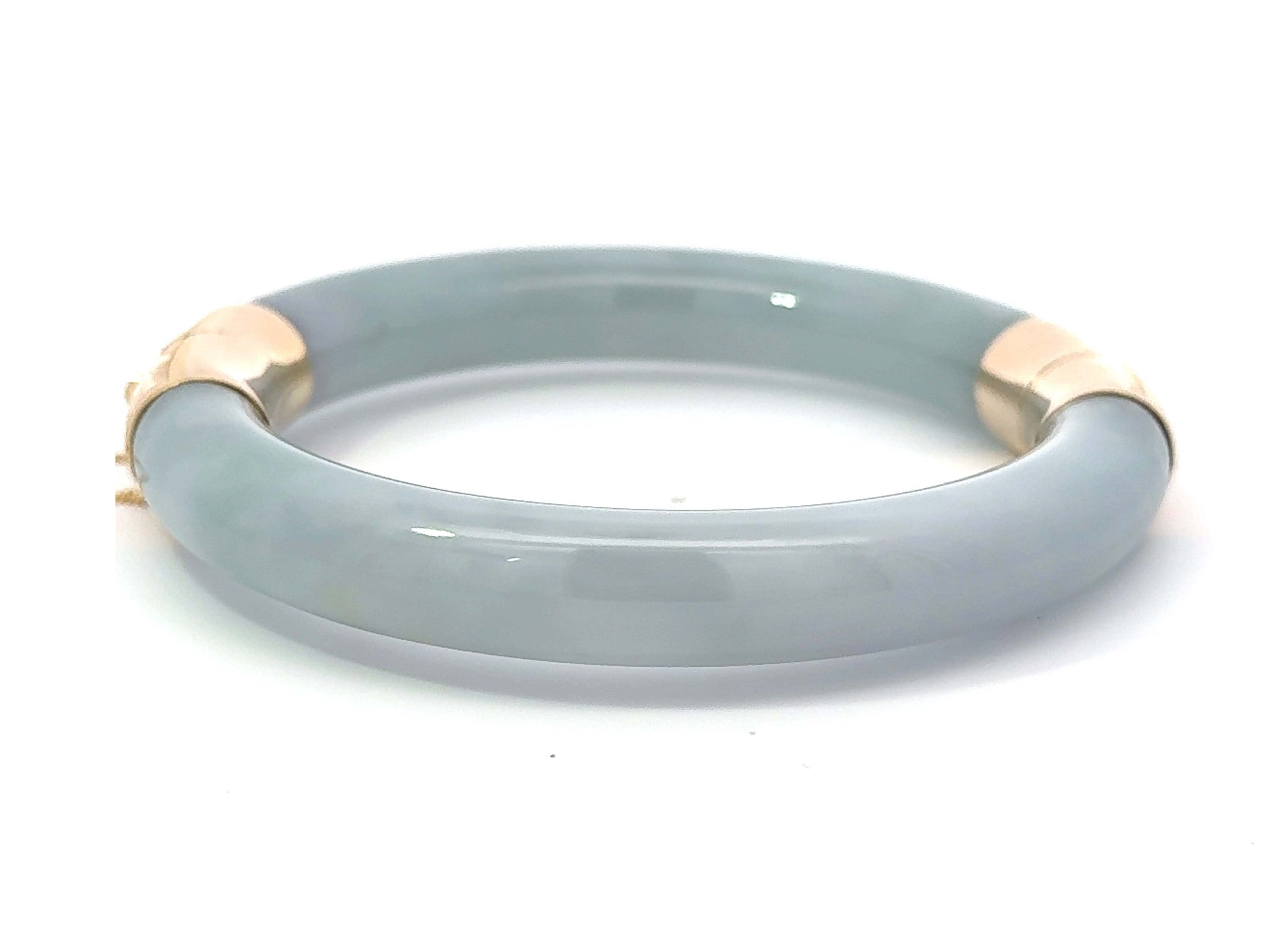 GIA Natural Jadeite Jade Hinged Bangle 14K Gold