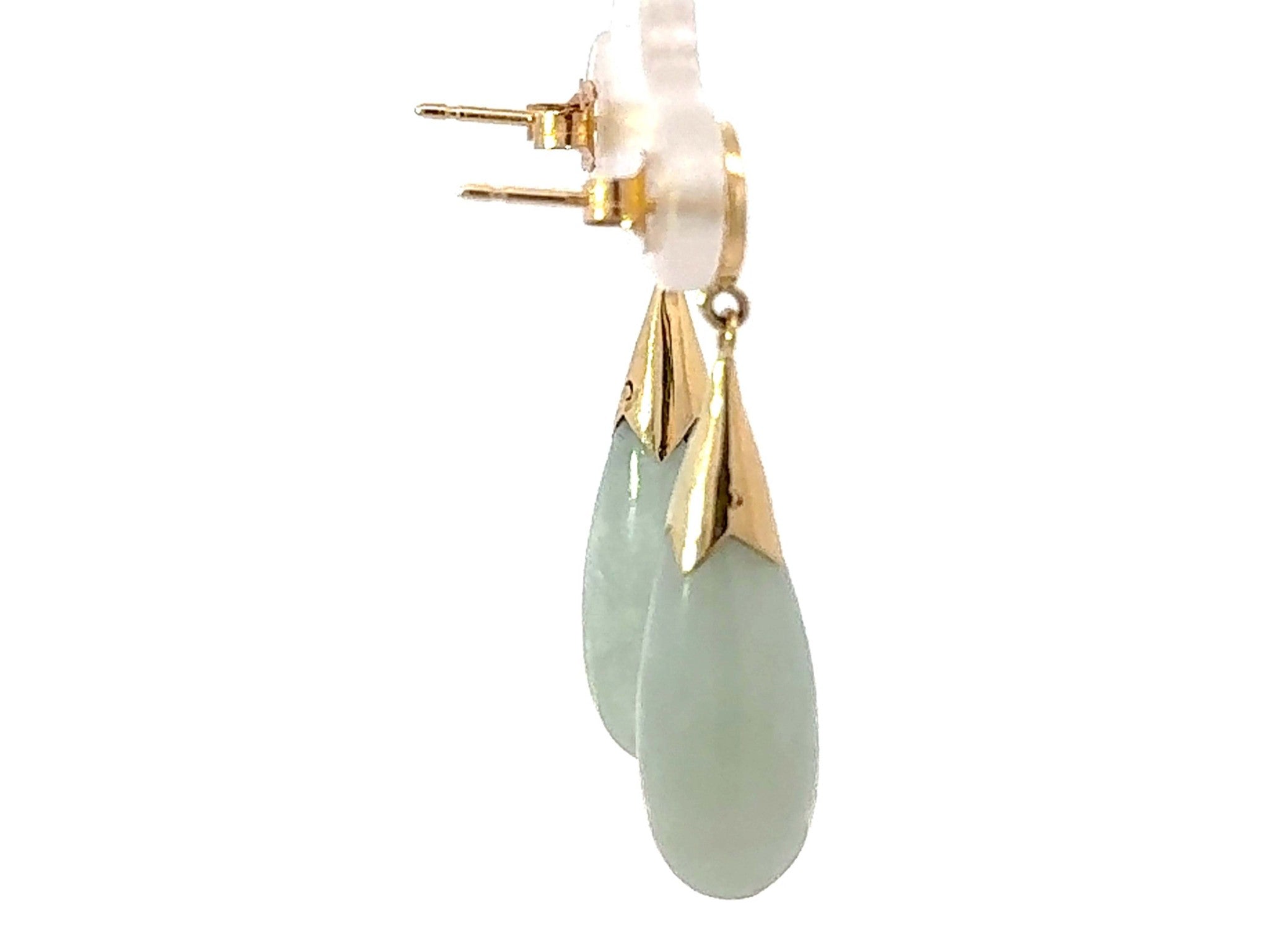 Jade Drop Earrings Good Fortune 14k Yellow Gold