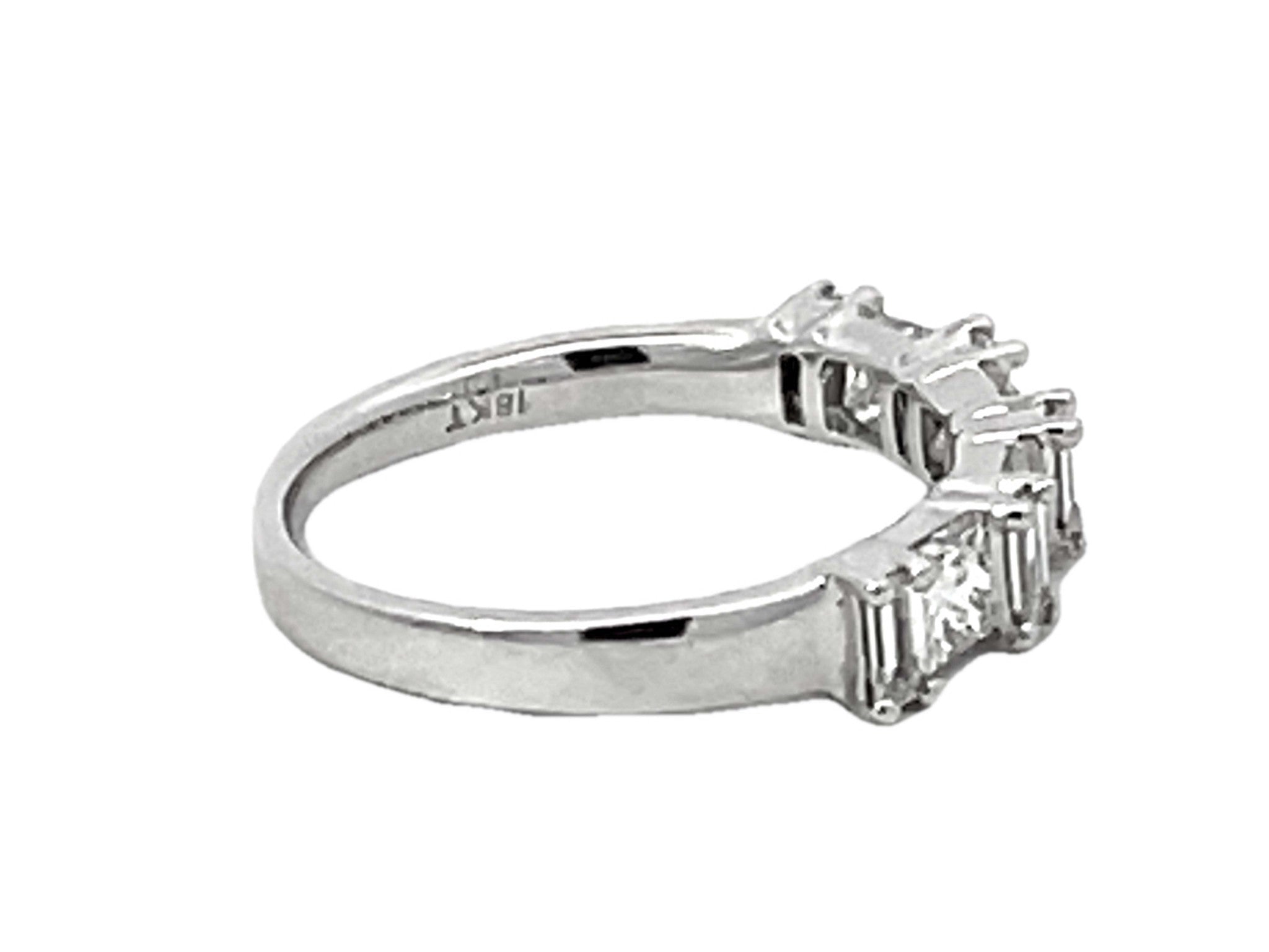 Princess Cut Prong Set Double Diamond Row Band Ring Solid 18k White Gold