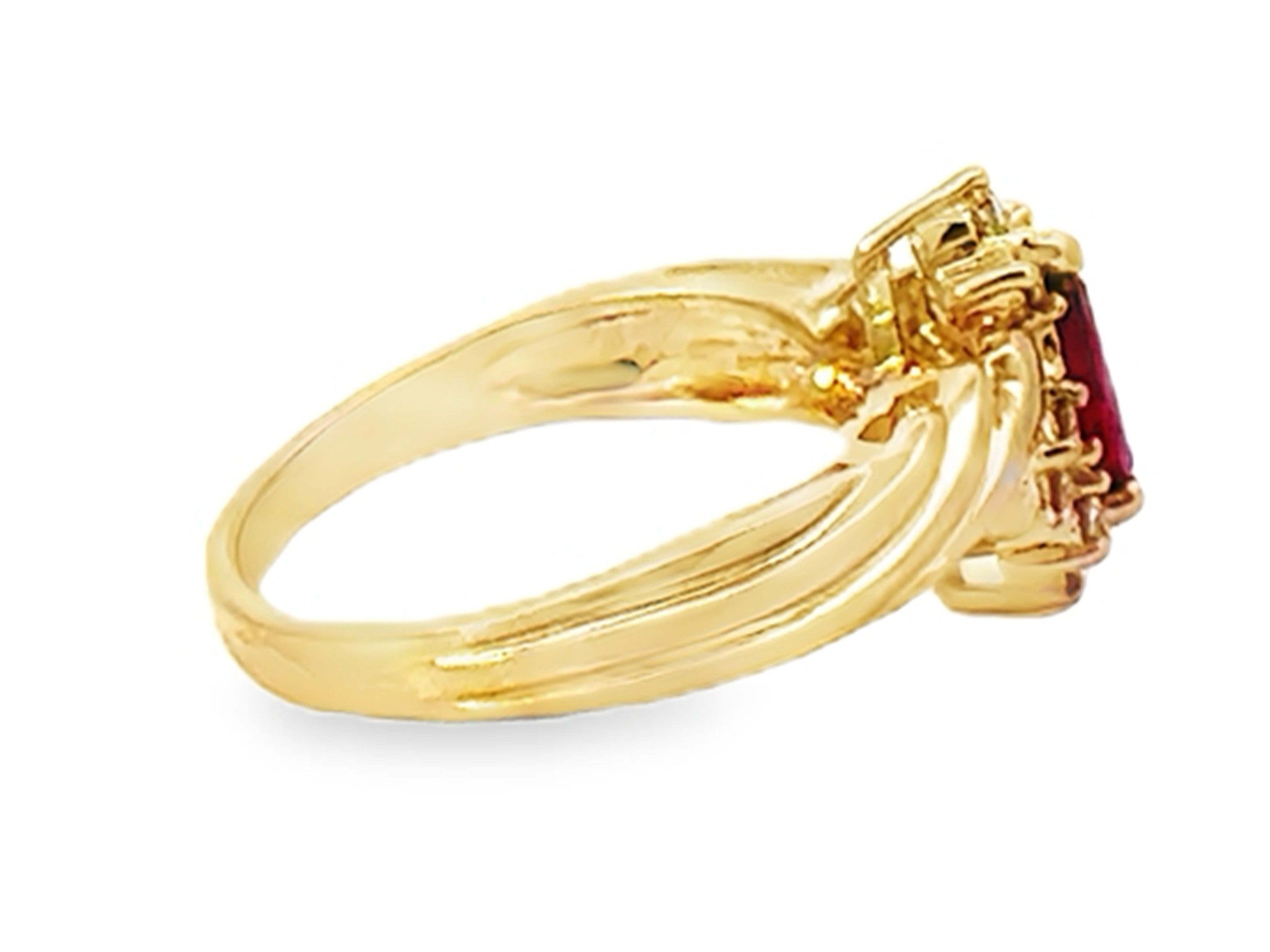 Marquise Red Ruby and Diamond Ring 14k Yellow Gold