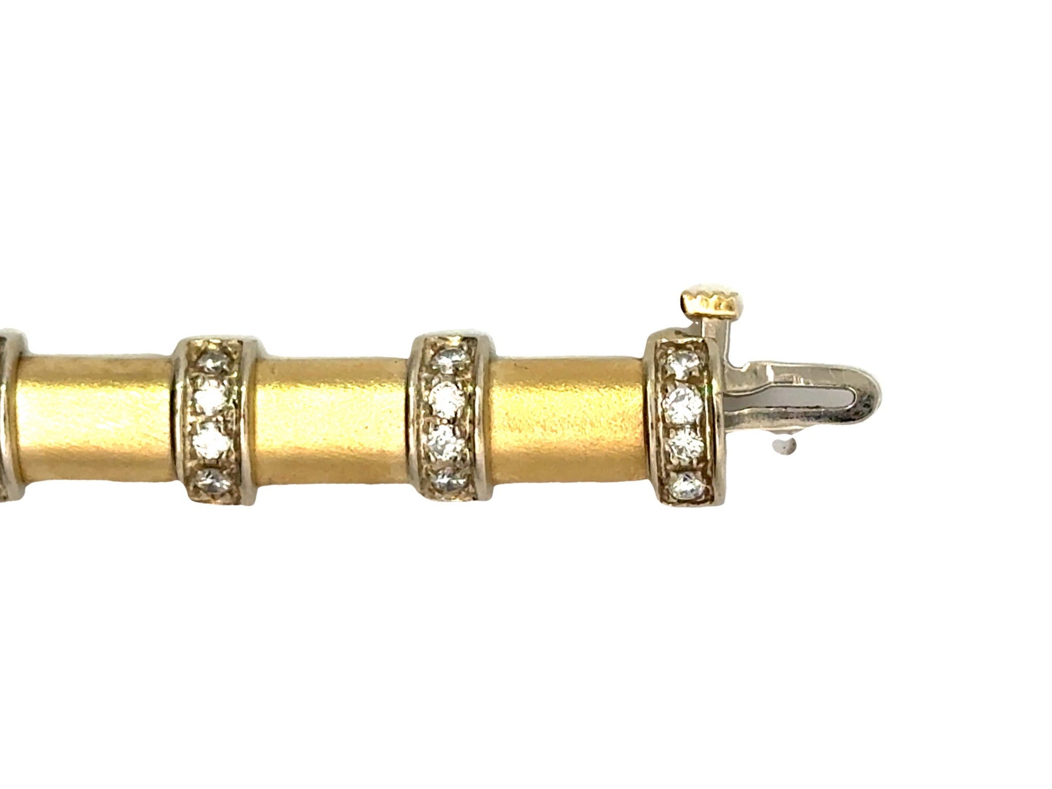 Sectional Half Round Barrel Diamond 14k Yellow Gold Satin Finish Bracelet