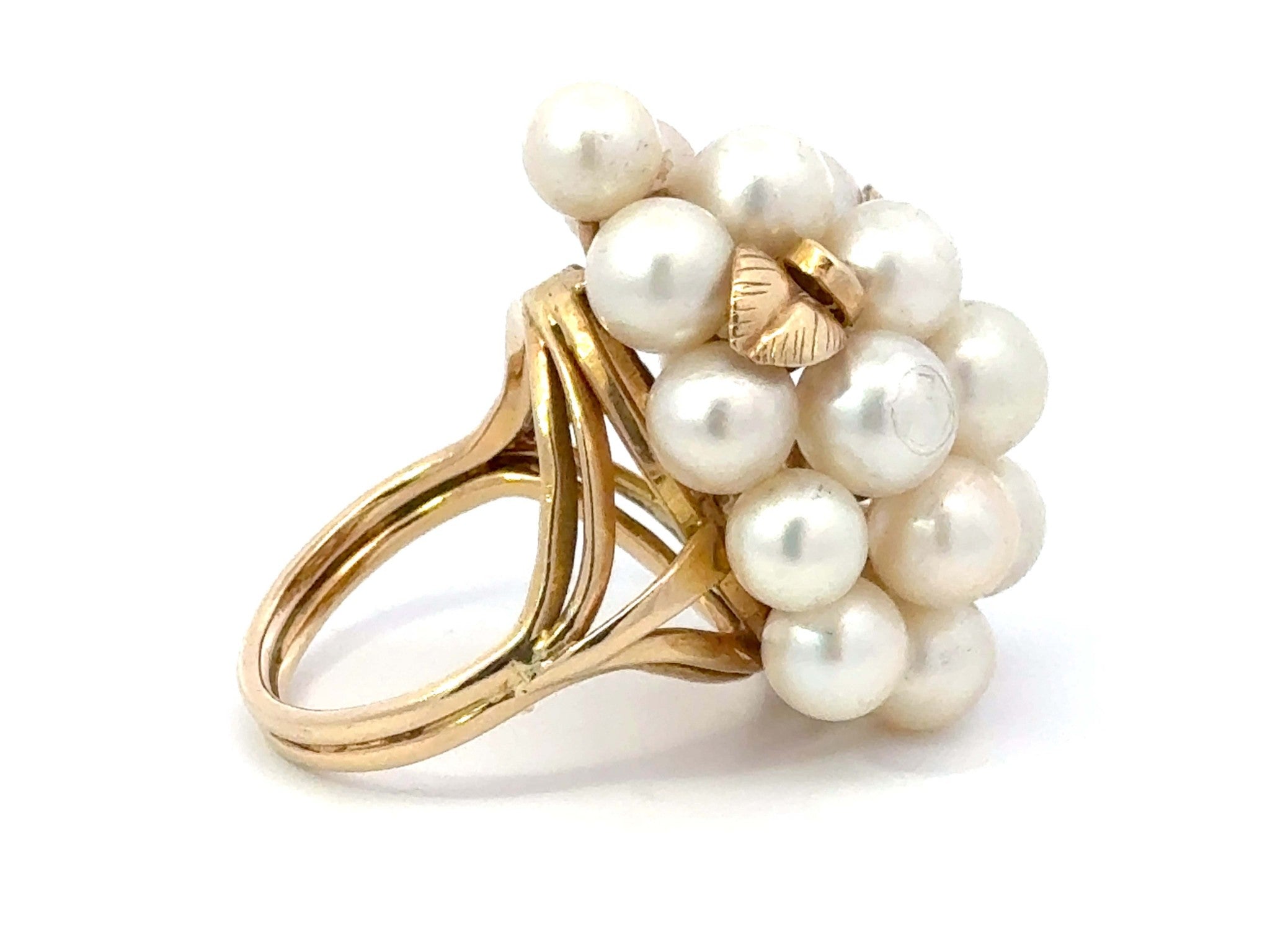 Mings Large Akoya Pearl Leaf Ring 14k Yellow Gold