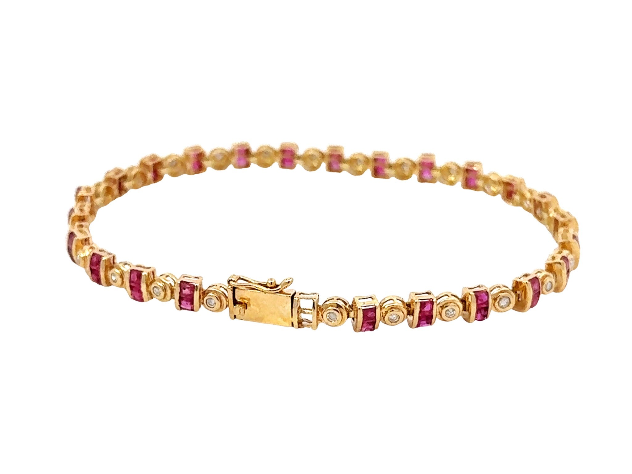 14k Yellow Gold Diamond and Ruby Tennis Bracelet