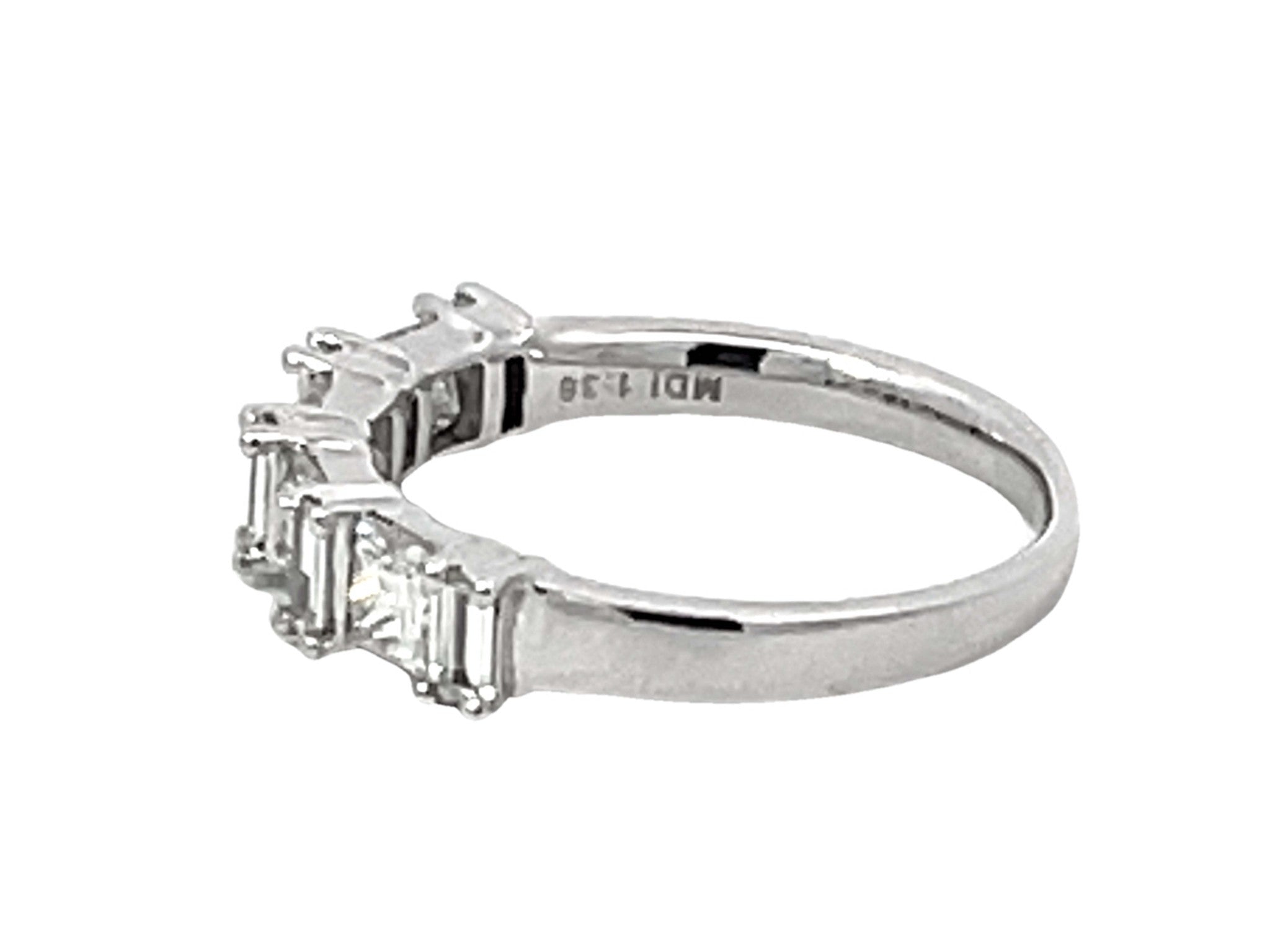 Princess Cut Prong Set Double Diamond Row Band Ring Solid 18k White Gold