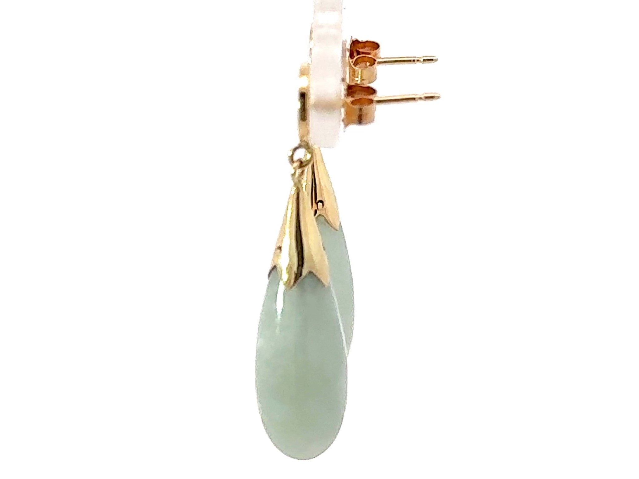 Jade Drop Earrings Good Fortune 14k Yellow Gold