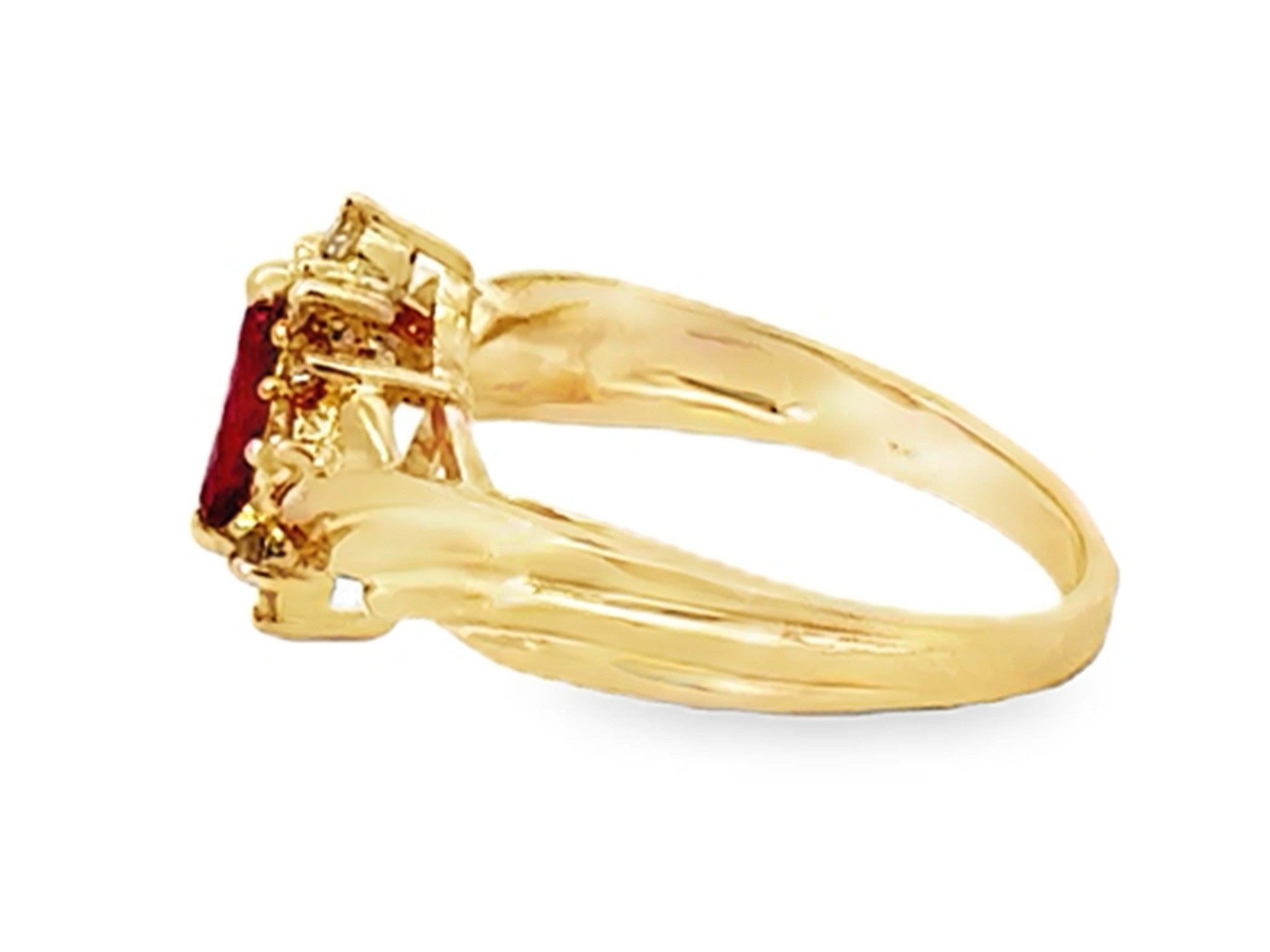 Marquise Red Ruby and Diamond Ring 14k Yellow Gold