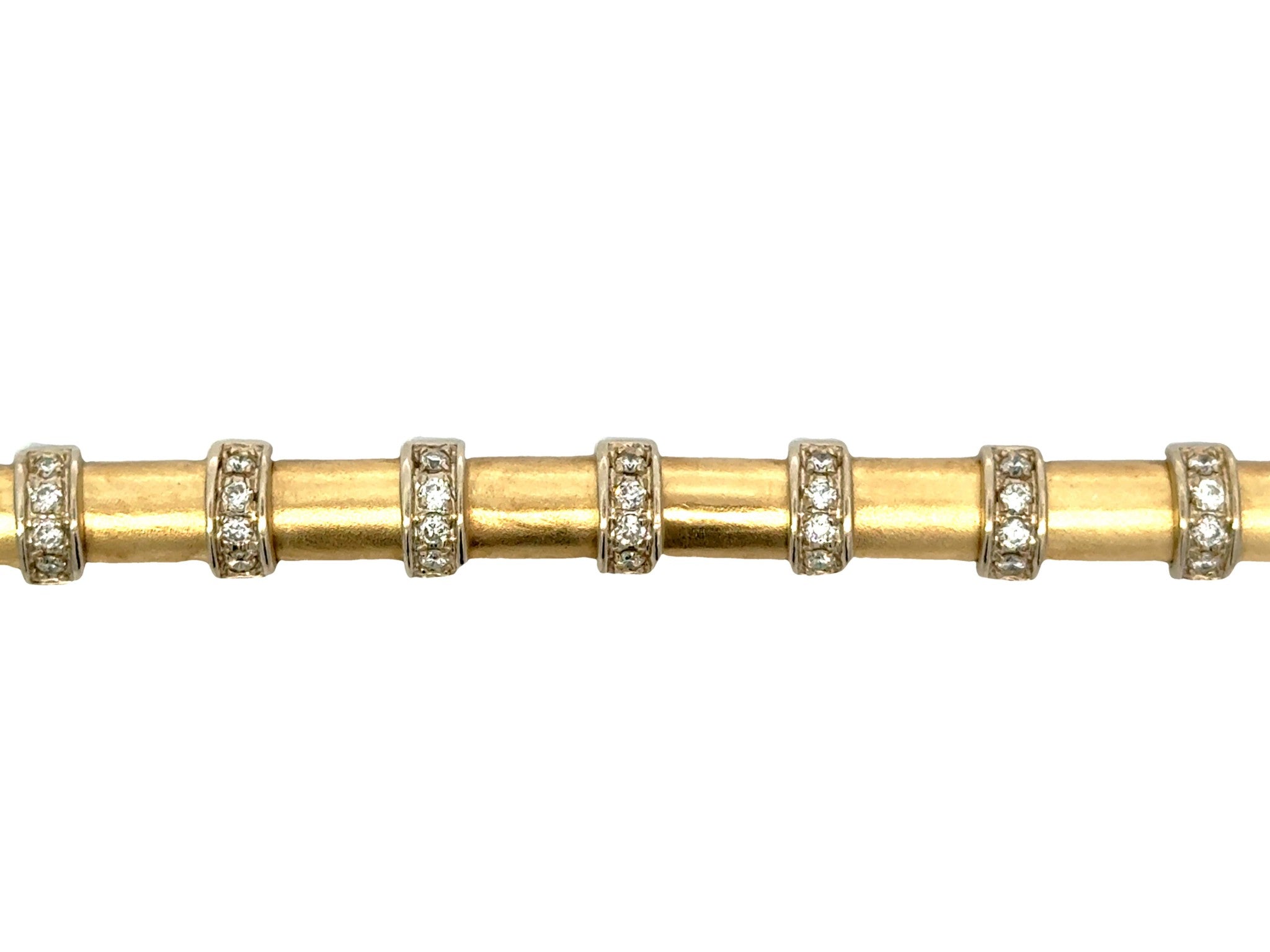 Sectional Half Round Barrel Diamond 14k Yellow Gold Satin Finish Bracelet