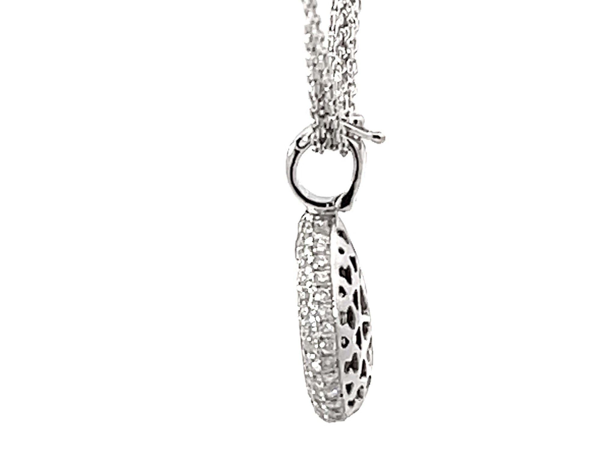 Pear Shaped Diamond Cluster Halo Pendant Triple Chain Necklace Solid White Gold