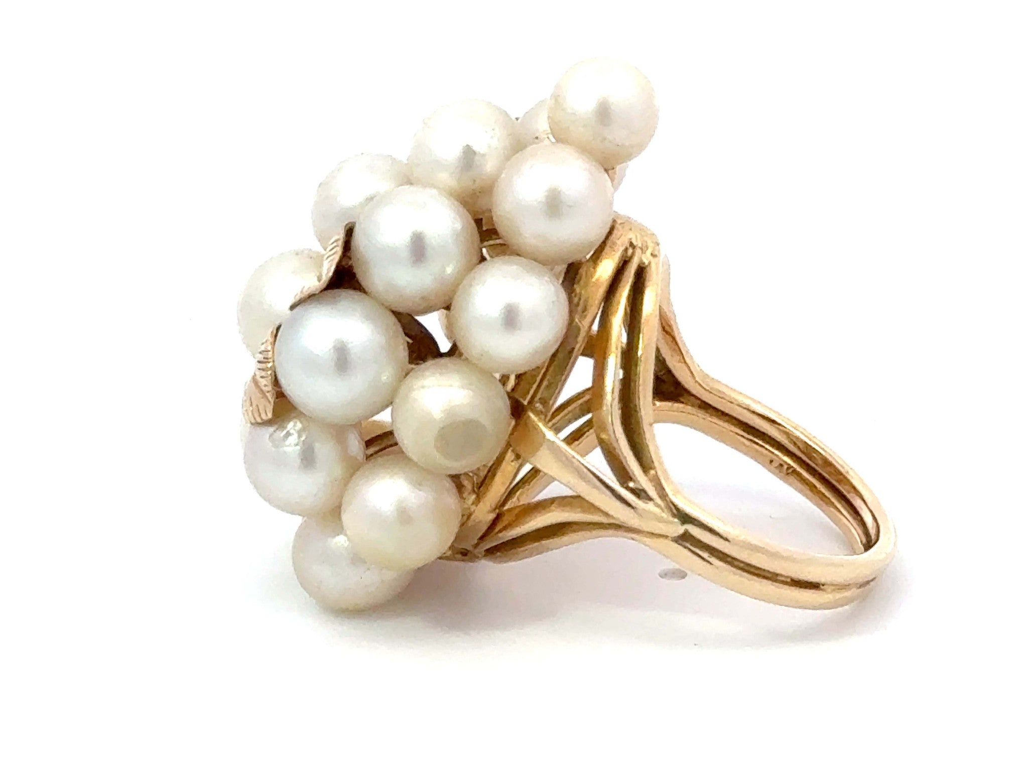 Mings Large Akoya Pearl Leaf Ring 14k Yellow Gold