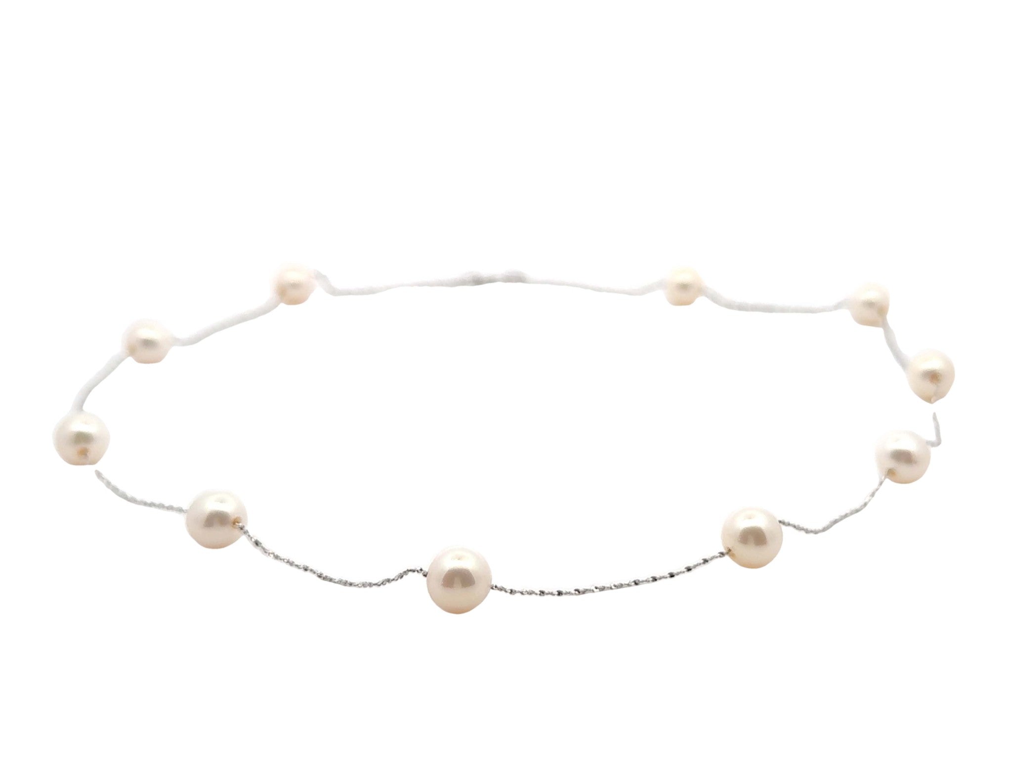 18K White Gold 10 Pearl Chain Necklace