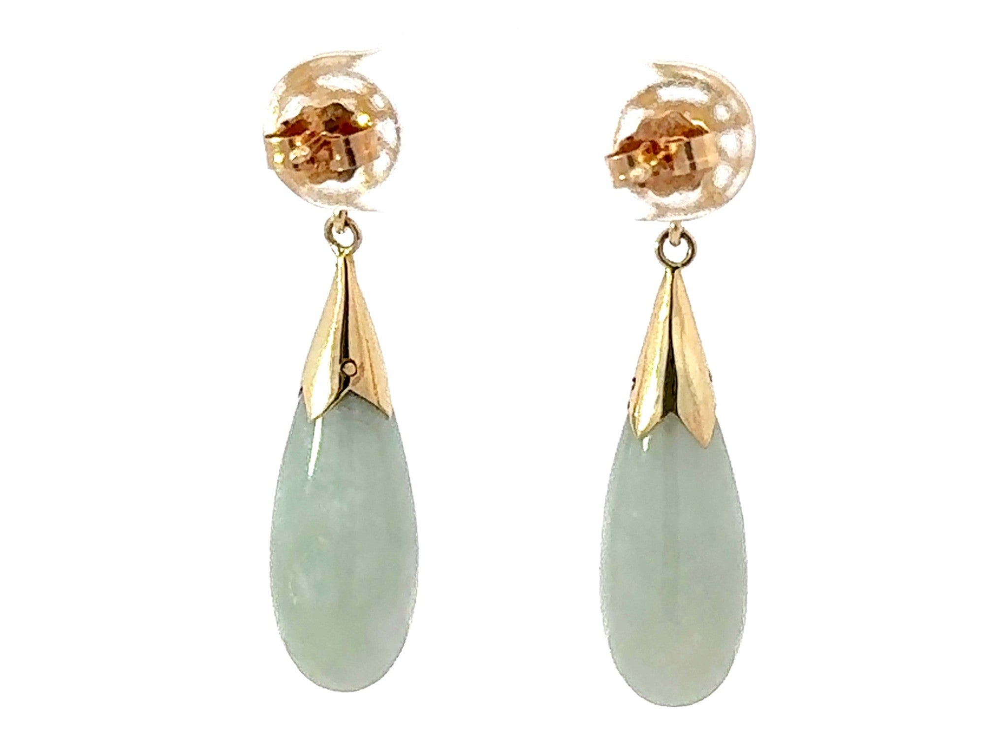 Jade Drop Earrings Good Fortune 14k Yellow Gold