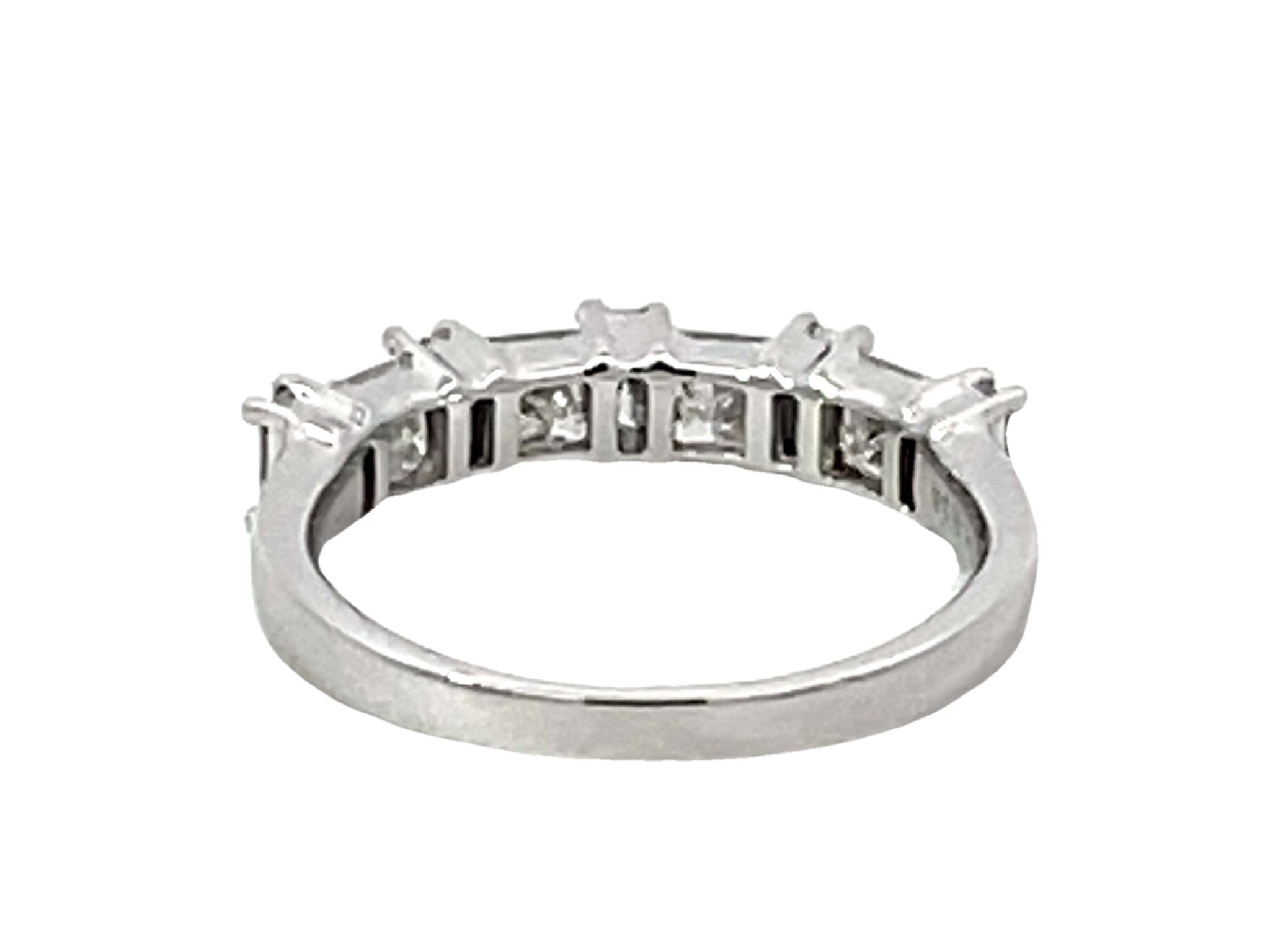 Princess Cut Prong Set Double Diamond Row Band Ring Solid 18k White Gold