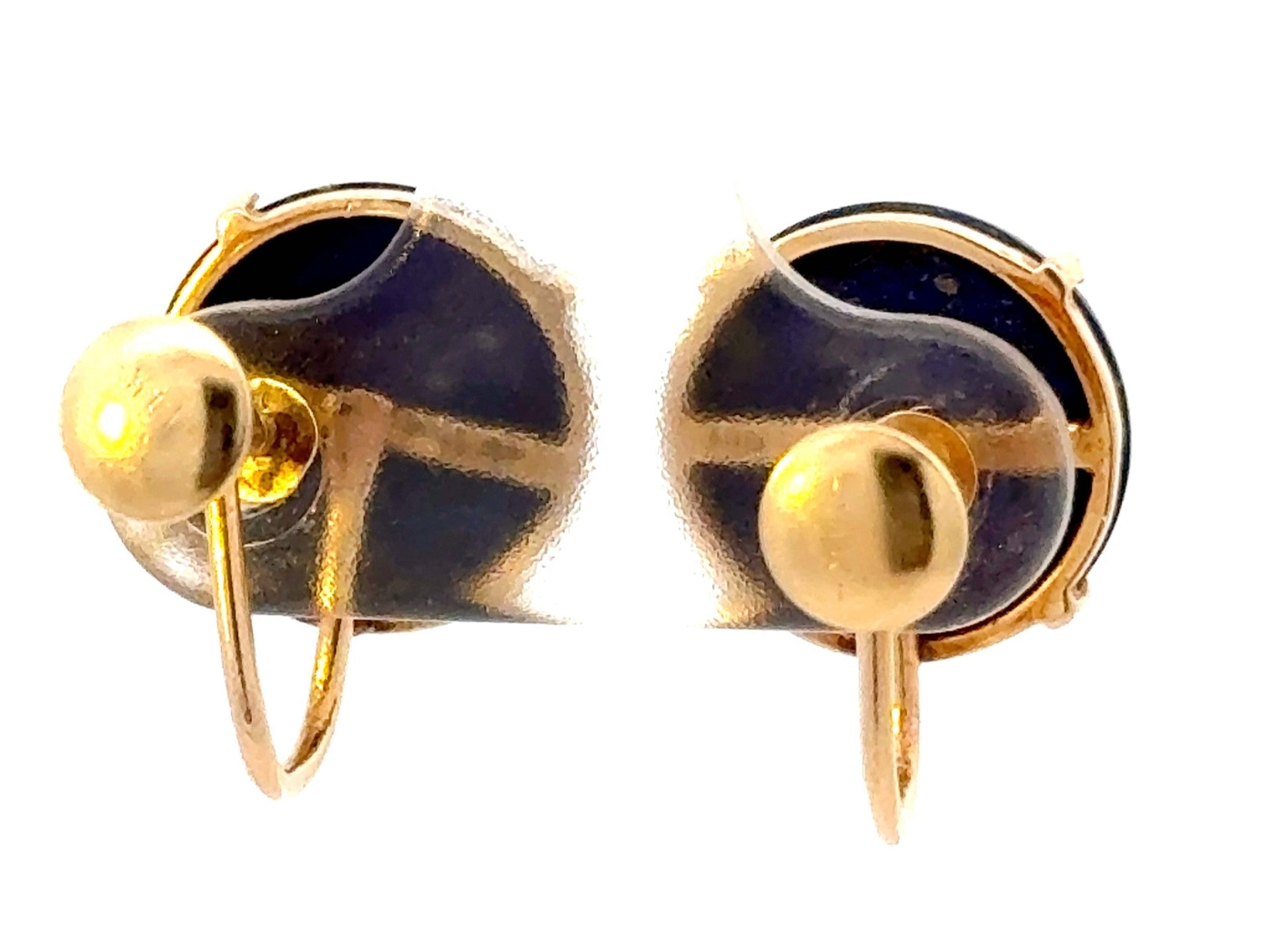 Round Cabochon Lapis Lazuli 14K Yellow Gold Earrings