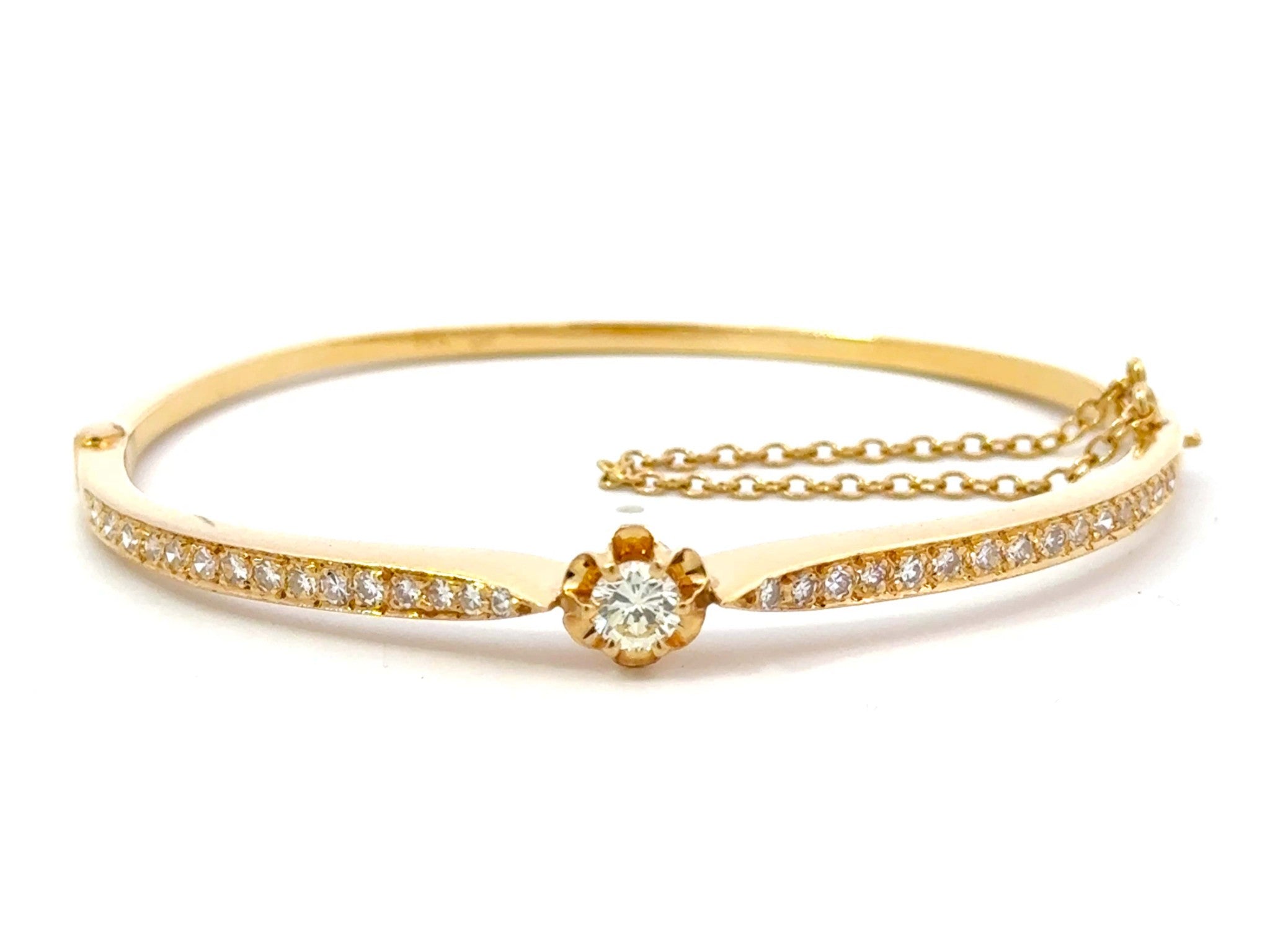 Diamond Flower Hinged Bangle Bracelet 14k Yellow Gold