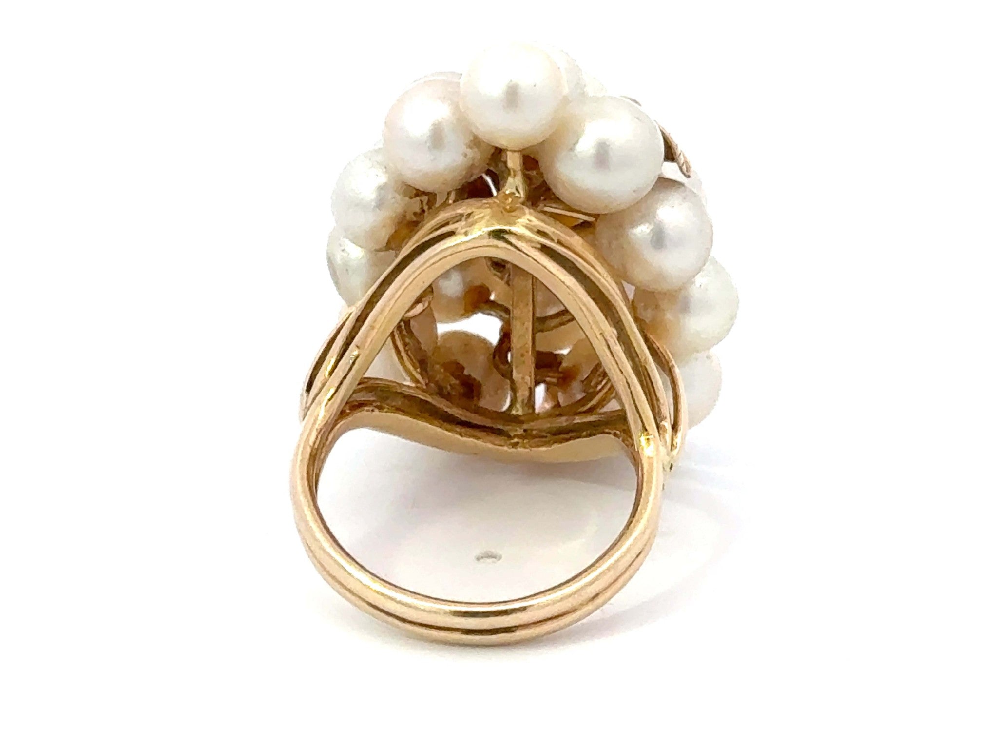 Mings Large Akoya Pearl Leaf Ring 14k Yellow Gold