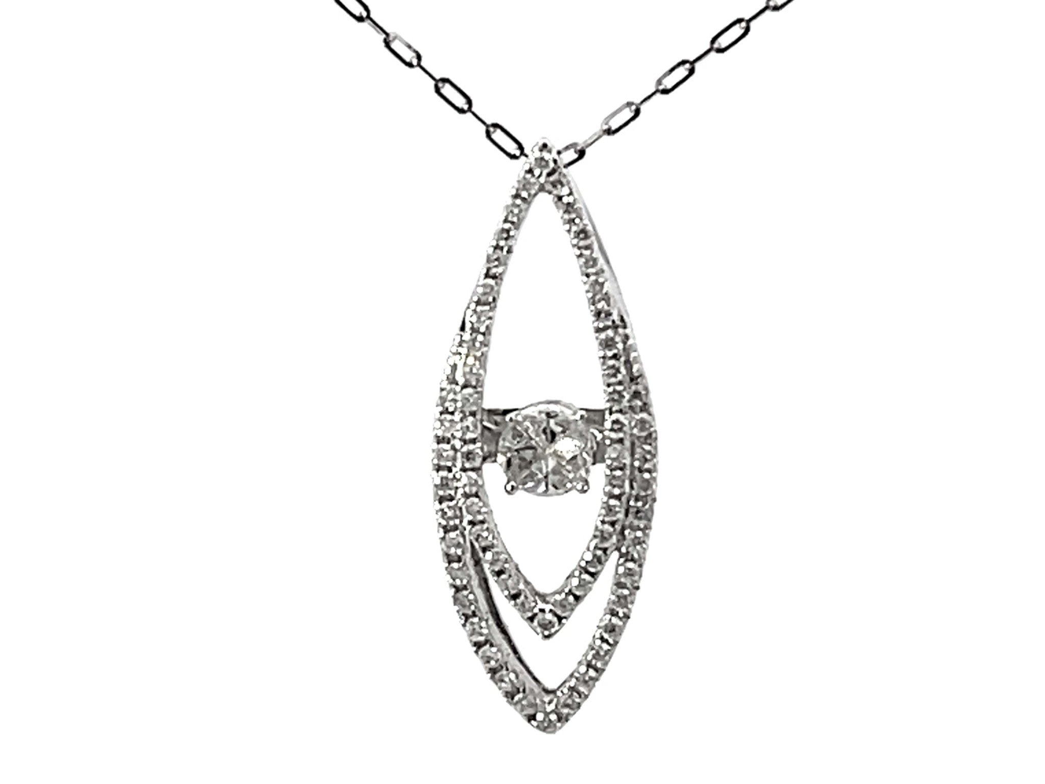 Navette Double Diamond Halo Piecut Diamond Center Pendant 18k White Gold