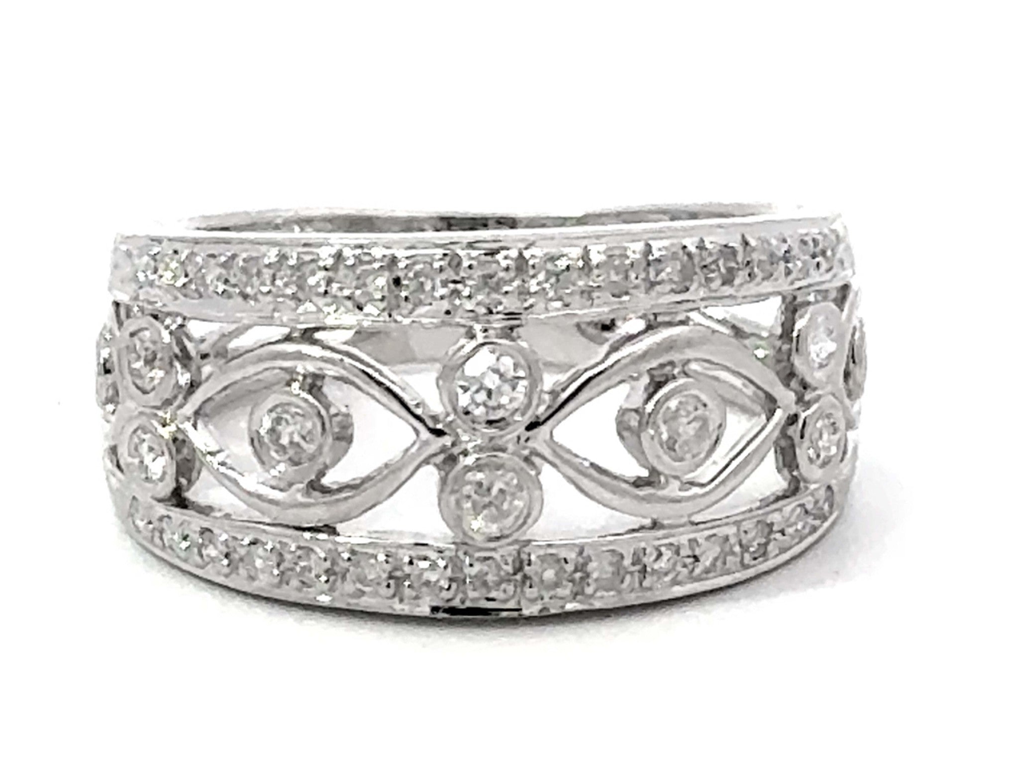 14k White Gold Cutout Diamond Band Ring