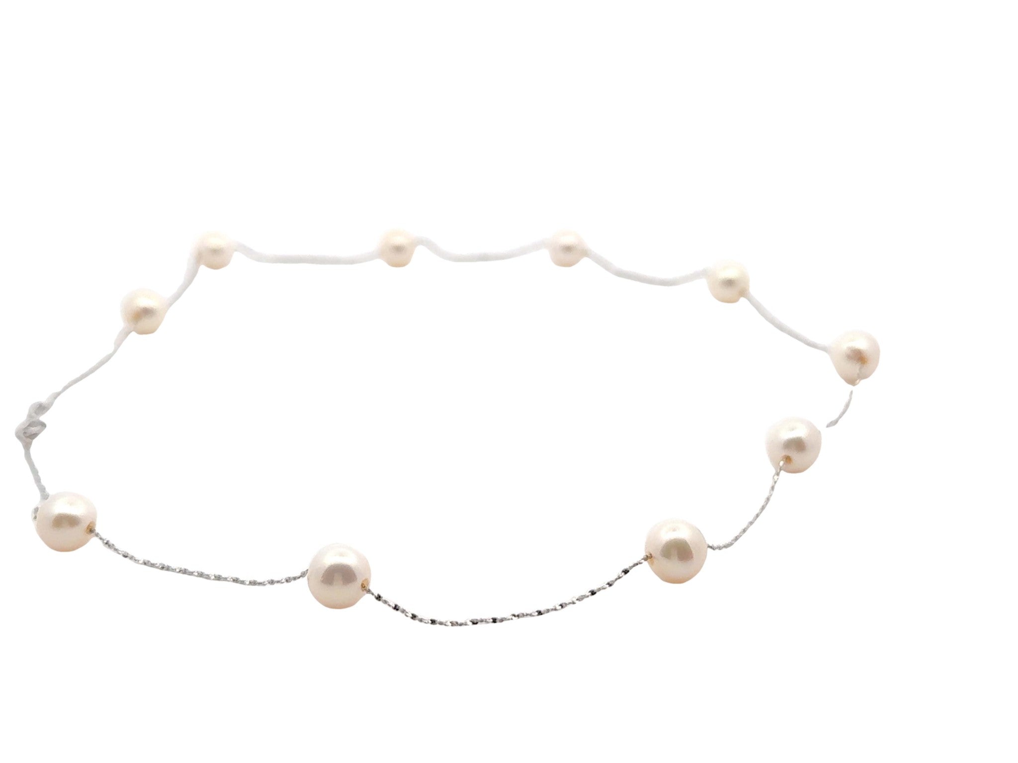 18K White Gold 10 Pearl Chain Necklace