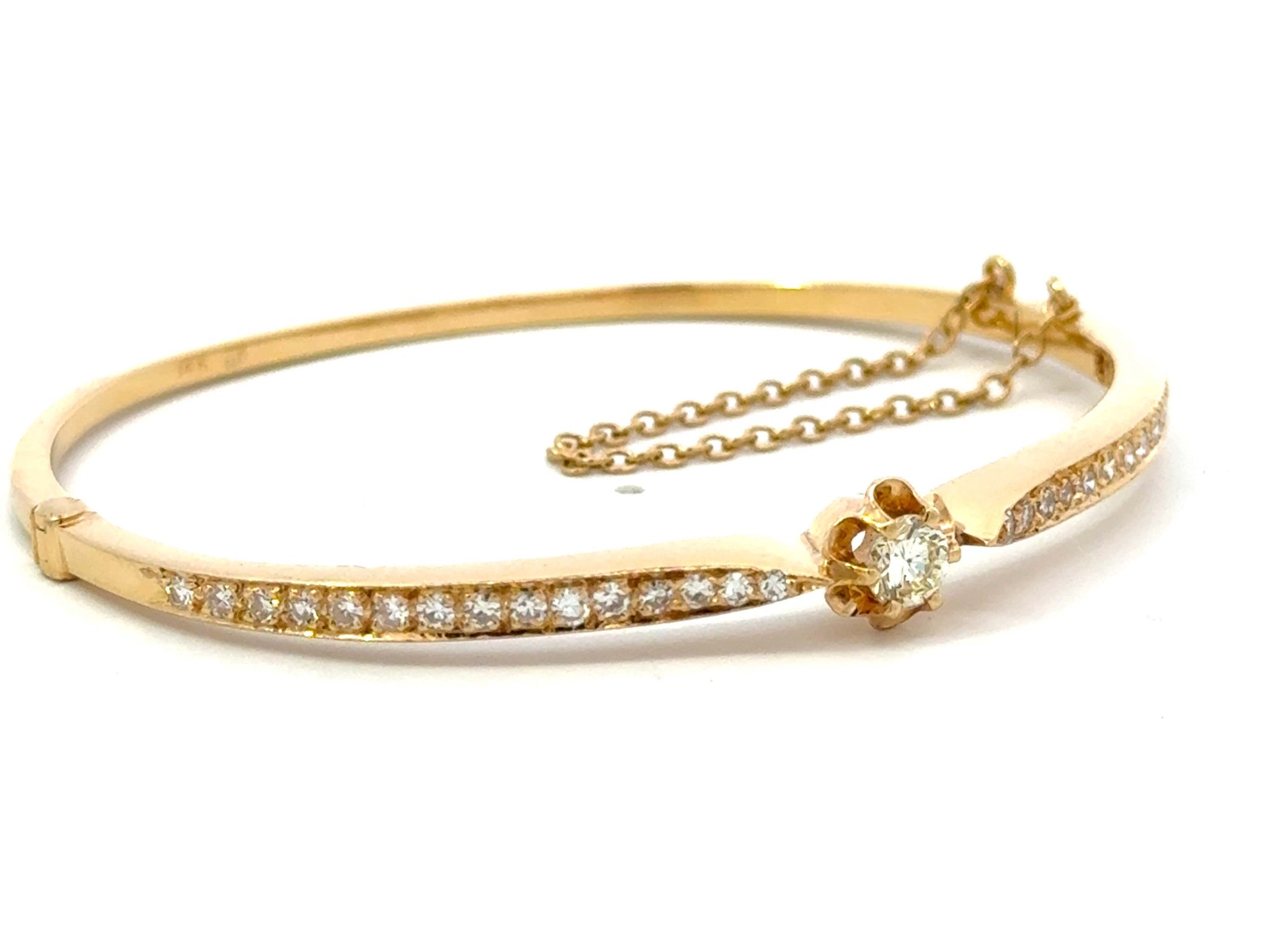 Diamond Flower Hinged Bangle Bracelet 14k Yellow Gold