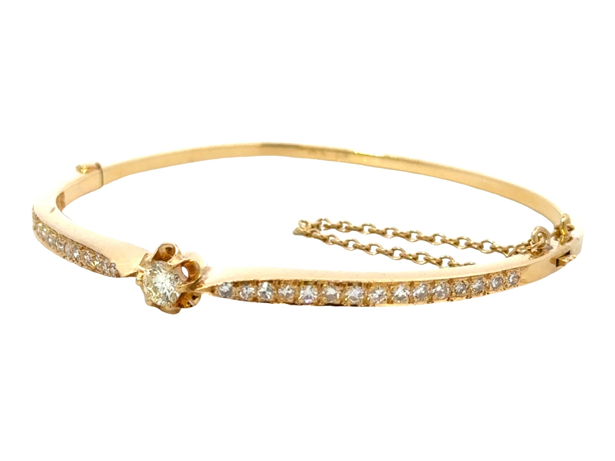 Diamond Flower Hinged Bangle Bracelet 14k Yellow Gold