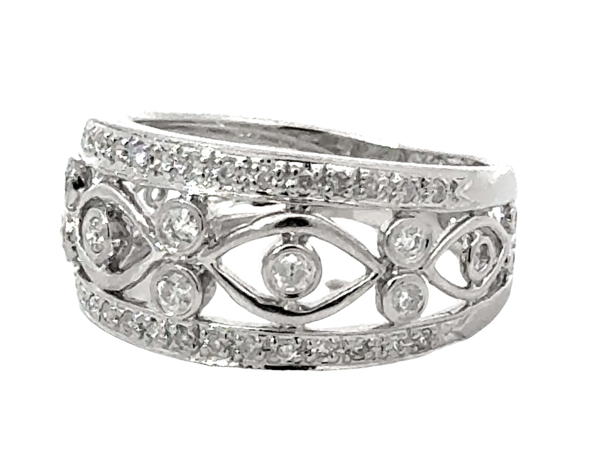 14k White Gold Cutout Diamond Band Ring