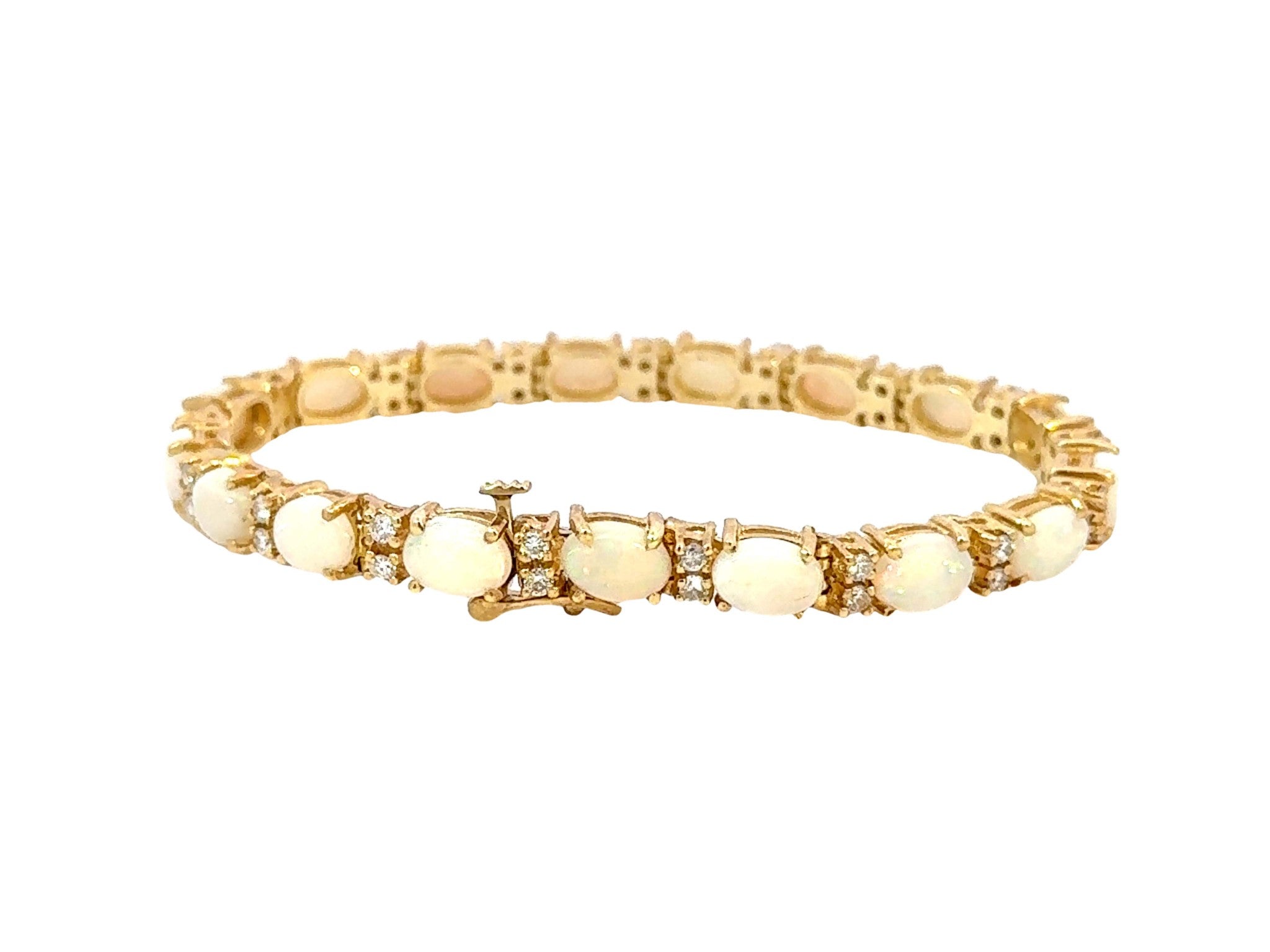 14k Yellow Gold Diamond and Opal Tennis Bracelet