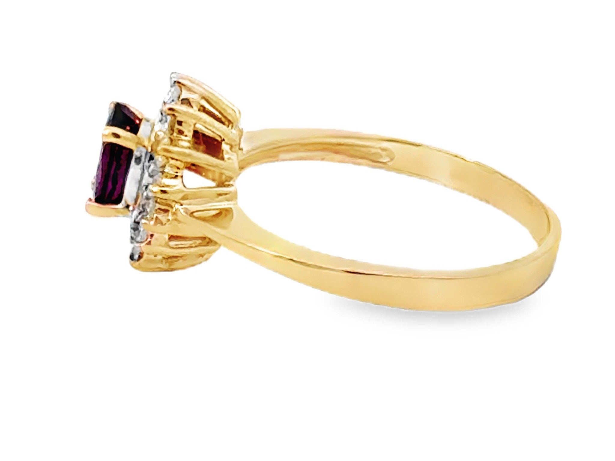 Oval Red Ruby and Diamond Halo Ring 14k Yellow Gold