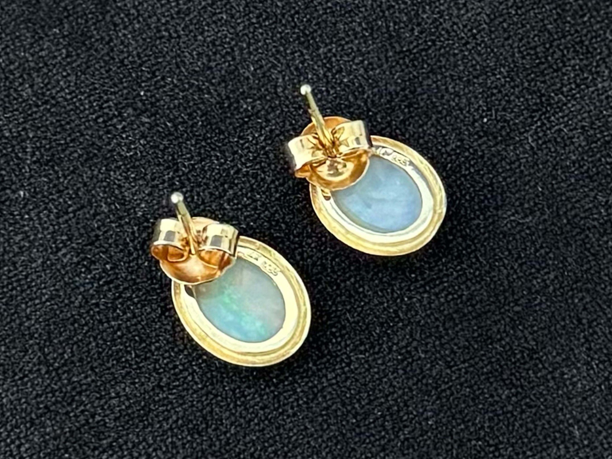 Oval Opal Earrings Solid 14K Yellow Gold