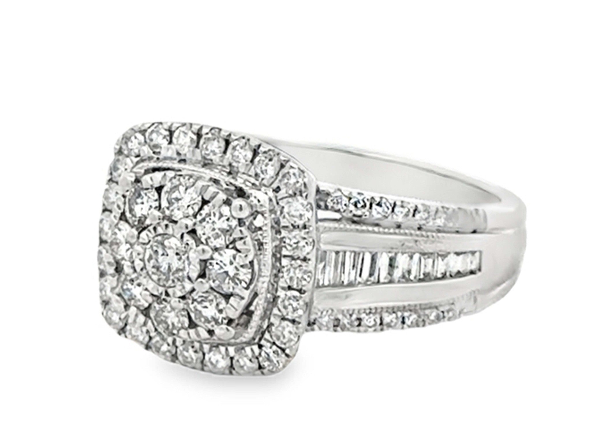 Diamond Cluster Halo Engagement Ring 10k White Gold