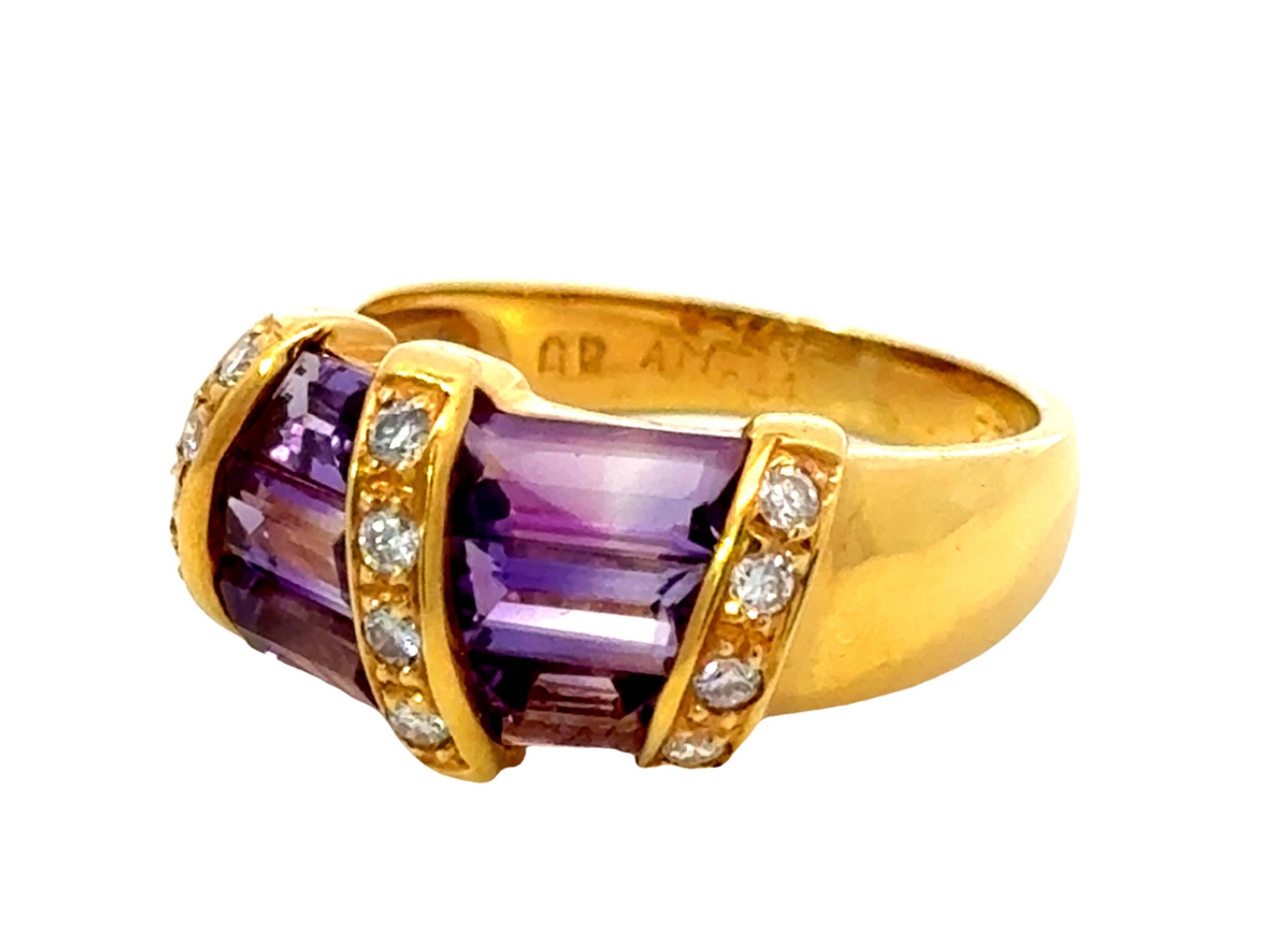 Amethyst Diamond Band Ring 18k Yellow Gold