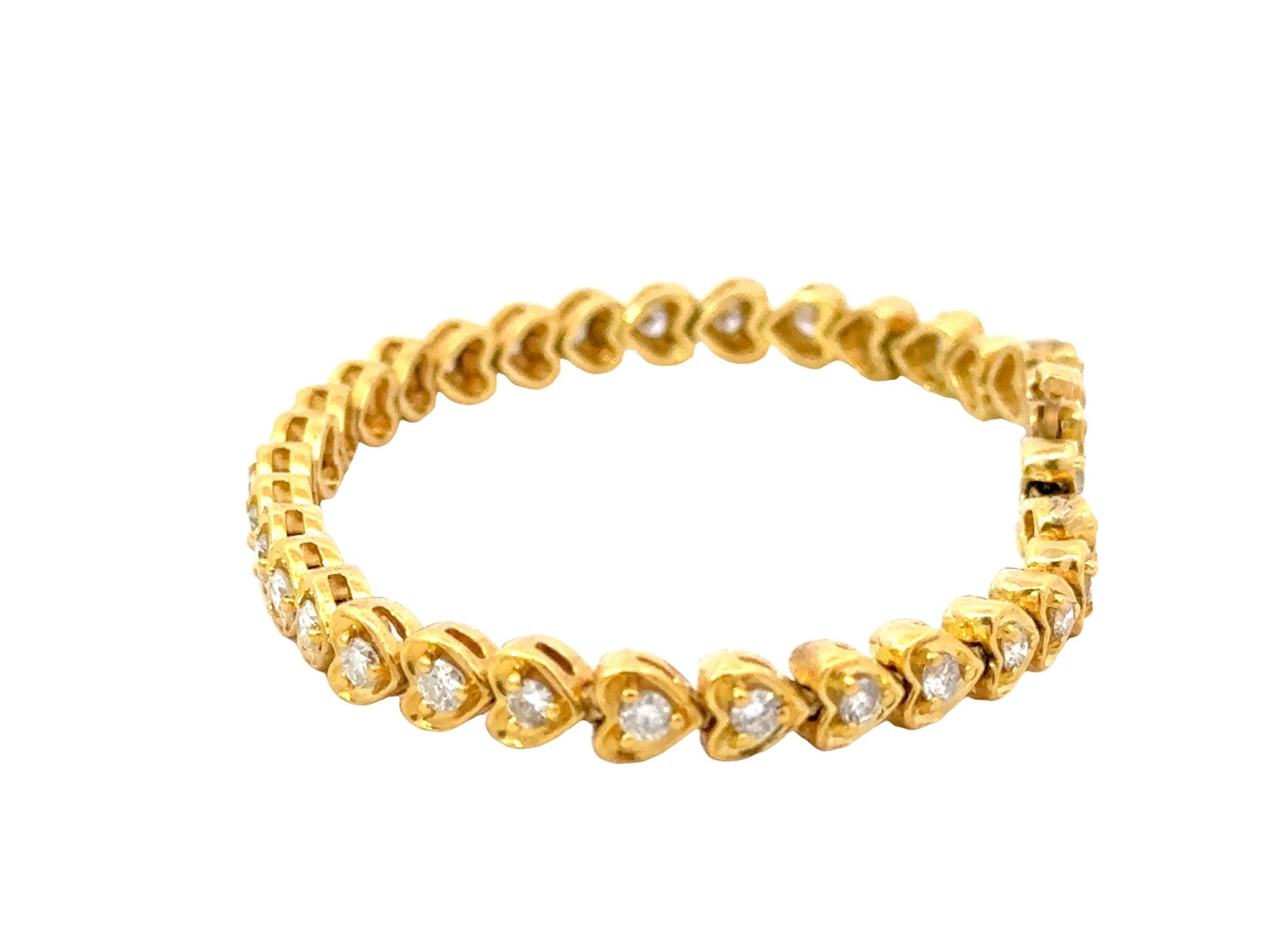 18k Yellow Gold Diamond Heart Tennis Bracelet