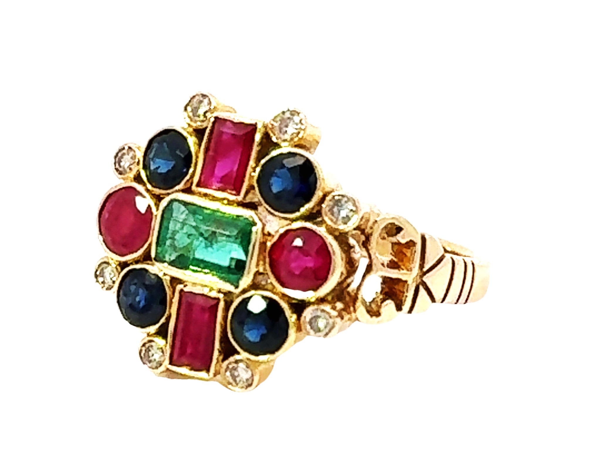 Ruby Emerald Sapphire Diamond Ring 18k Yellow Gold