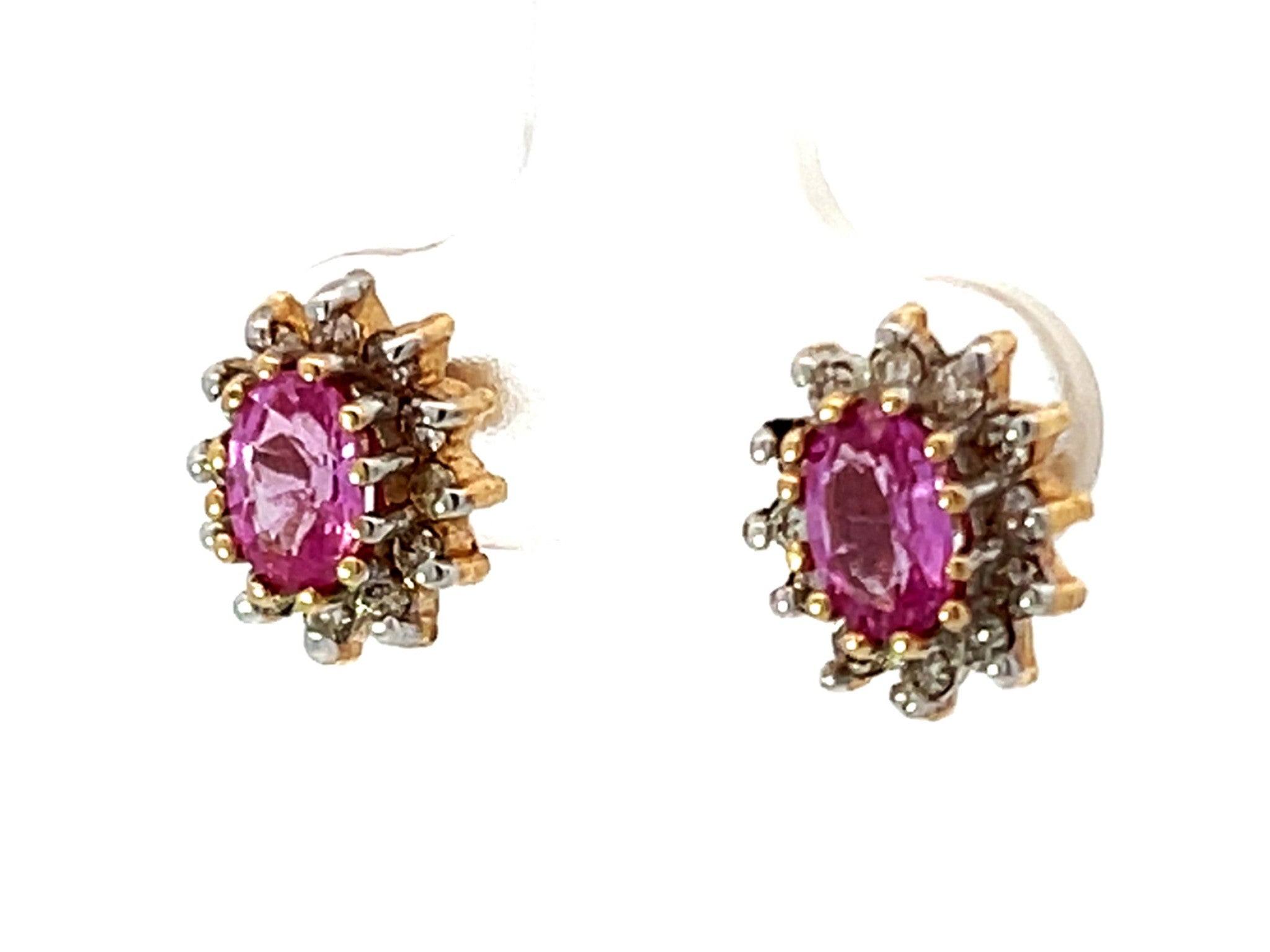 Pink Sapphire Diamond Halo Earrings 14K Gold