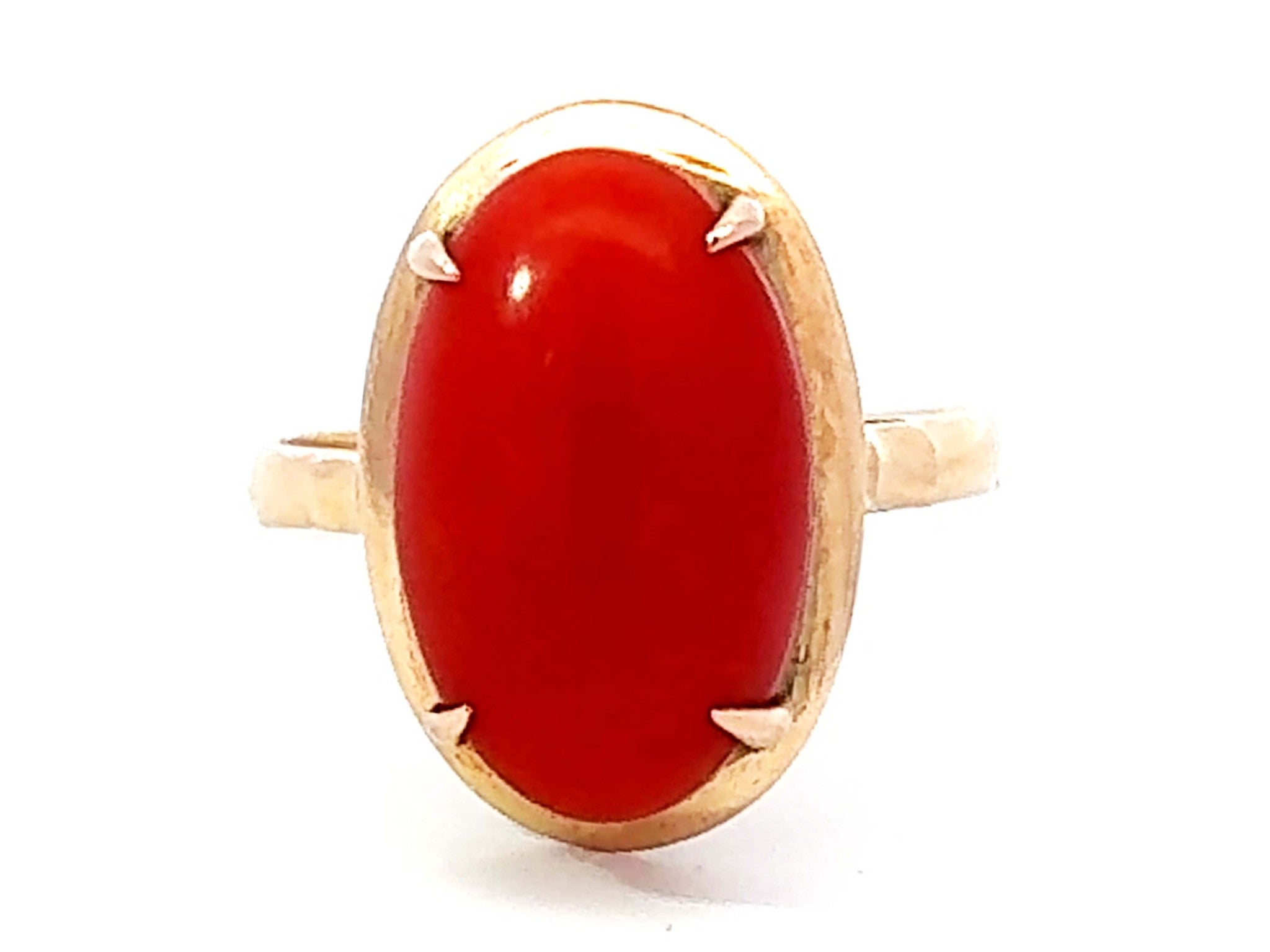 Vintage Oval Aka Coral Ring 14k Yellow Gold